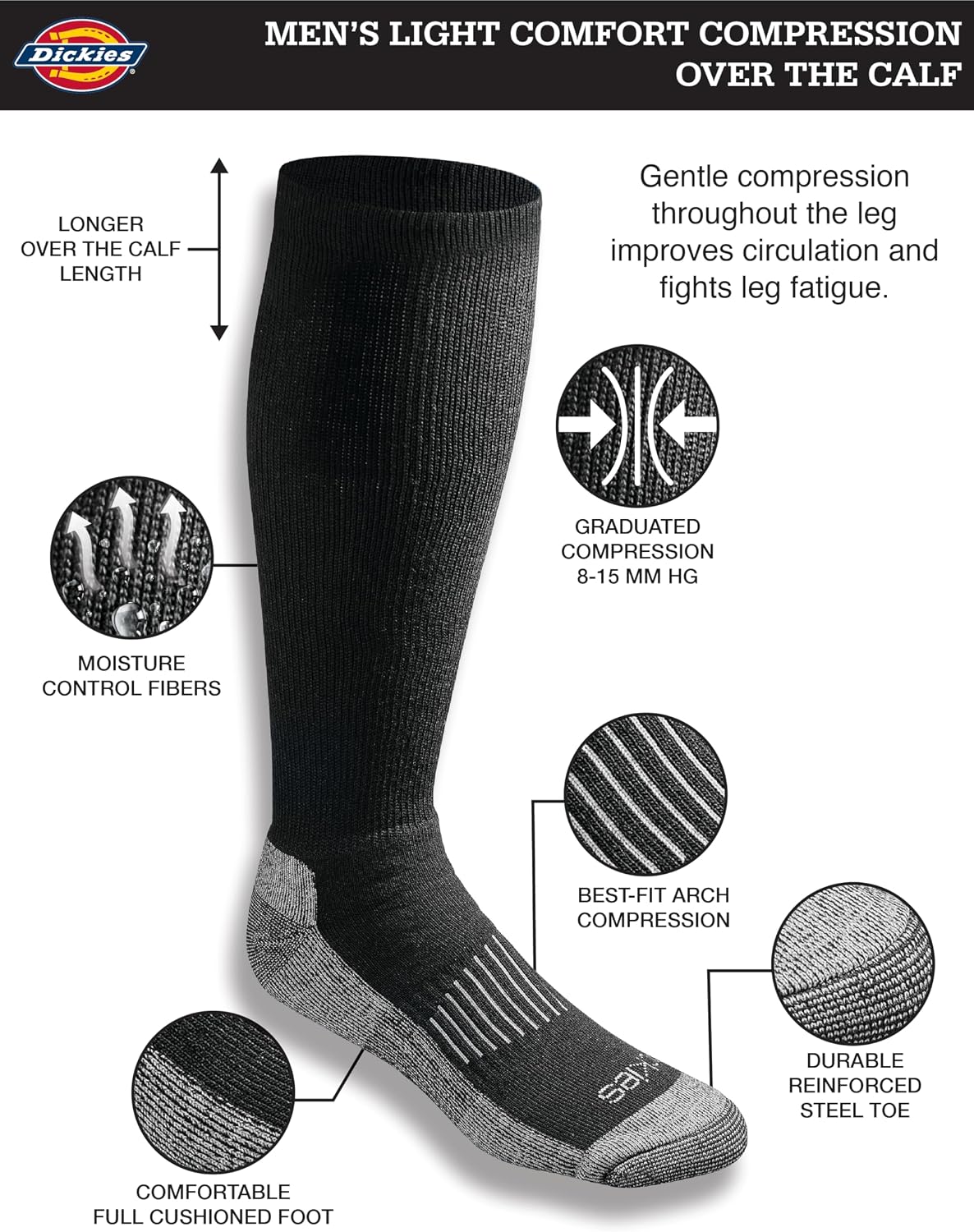 Dickies Men's Light Compression Comfort Over-The-Calf Socks, Available in M-XXL (2, 4 Pairs) - Image 4