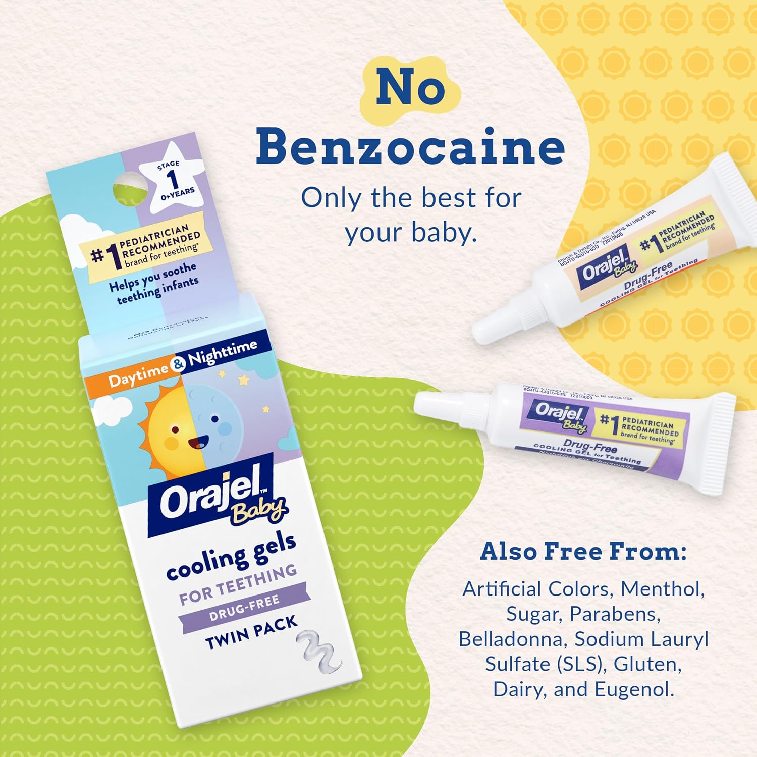 Orajel Baby Daytime & Nighttime Cooling Gels for Teething, Drug - Free, #1 Pediatrician Recommended Brand for Teething*, Two 0.18oz Tubes | Drug-Free, Soothes Teething Infants, Safe for Babies Age 0+, #1 Pediatrician Recommended Brand for Teething - Image 3
