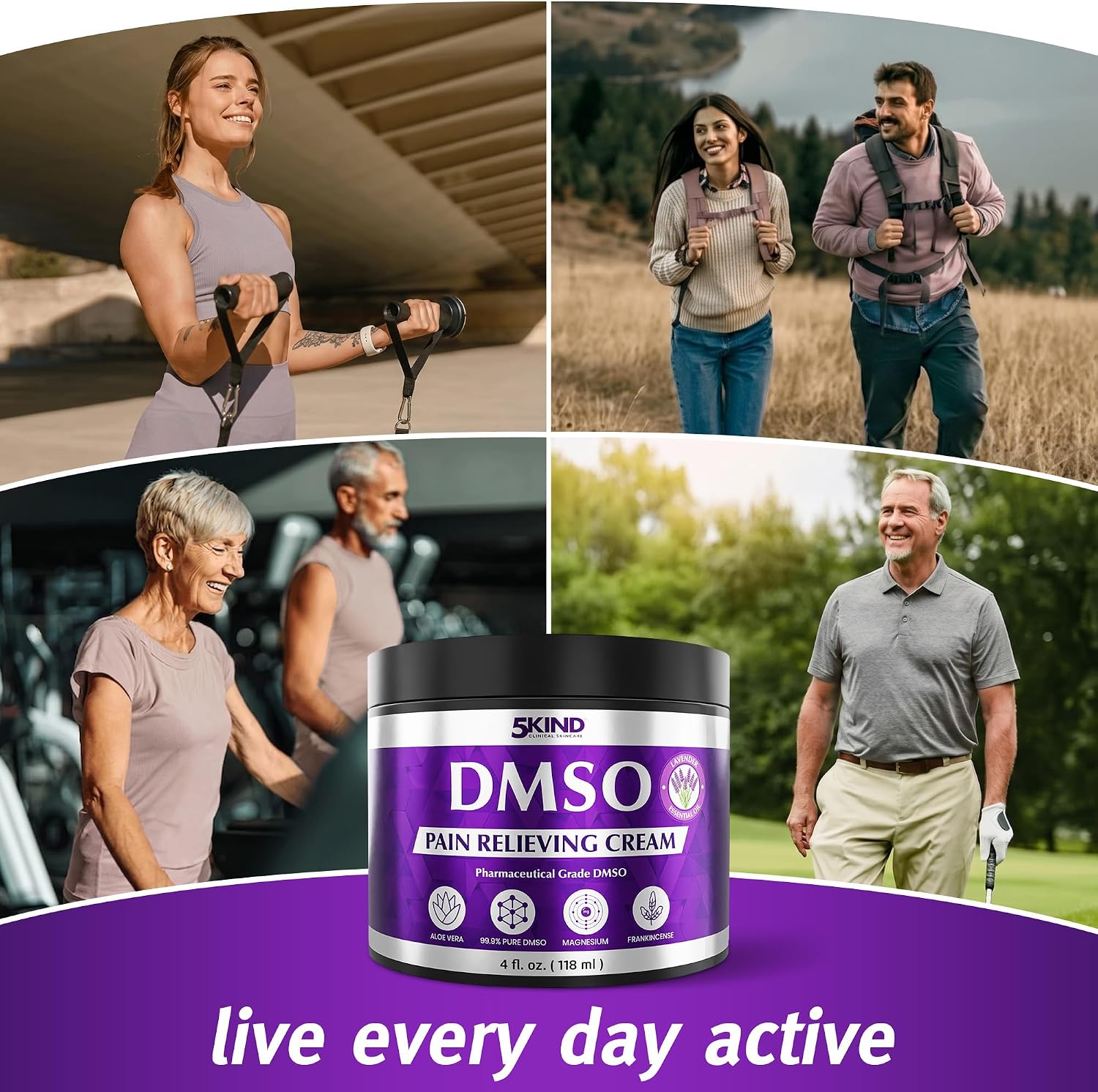 5Kind DMSO Cream for Pain Relief with Frankincense & Lavender 4 fl oz - 99.9% Pure DMSO Pharmaceutical Grade Cream - Aloe Vera, Magnesium & Arnica - Topical Muscle and Joint Pain Relief - Made in USA - Image 4