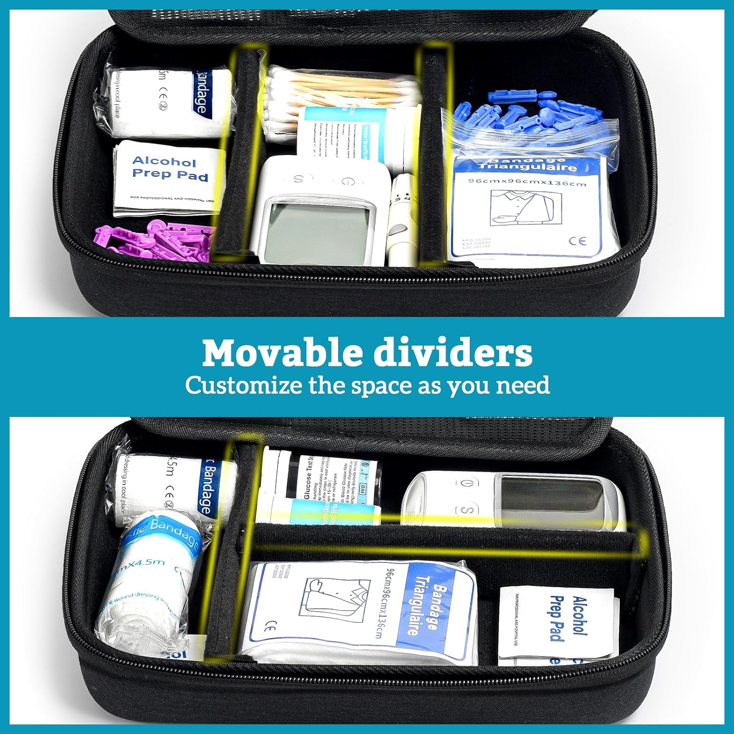 ProCase Diabetes Travel Case for Diabetic Supplies -Black | Hard Storage Bag for Glucose Meter, Insulin Pen, Test Strips, Syringes, Needles & More; Organizer for Diabetic Care Kits - Image 3