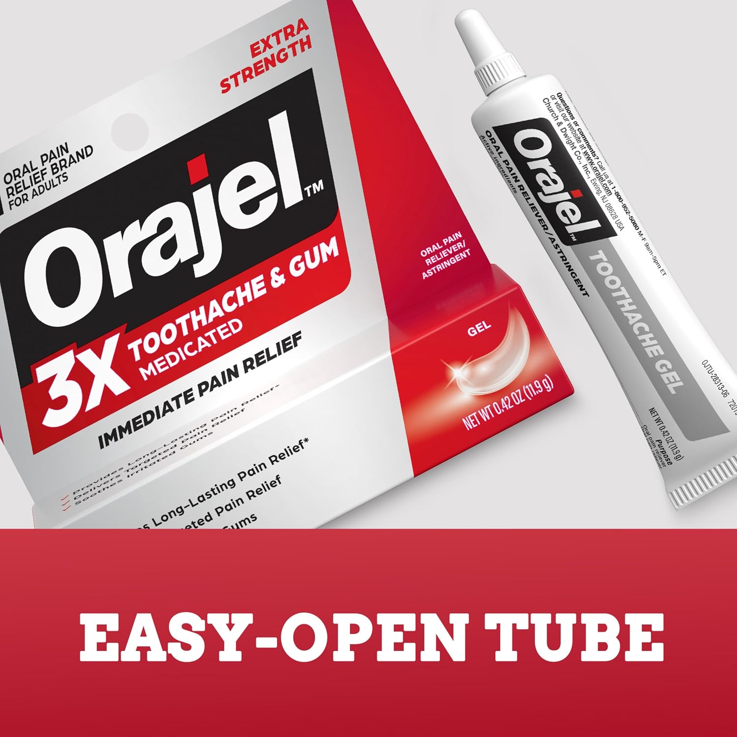 Orajel 3X Toothache and Gum Pain Medicated Pain Relief Gel, 0.42 Oz | Immediate Pain Relief, Extra Strength, Long-Lasting, Soothes Irrritated Gums, #1 Oral Pain Relief Brand - Image 7