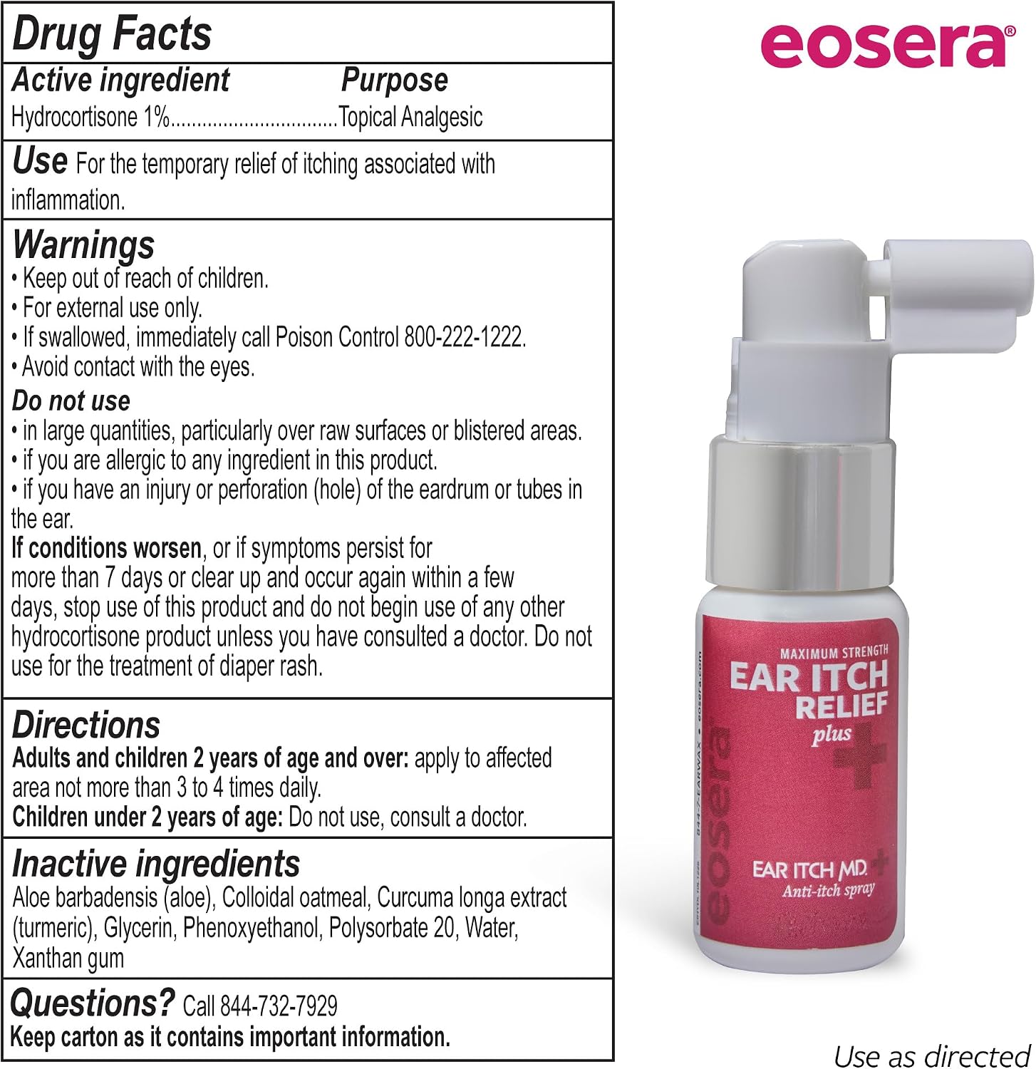 eosera Ear Itch MD +Plus Anti-Itch Spray - 10 mL - 1% Hydrocortisone - Ear Drops for Itchy Ears, Inflammation, Psoriasis, and Eczema Relief - Image 10