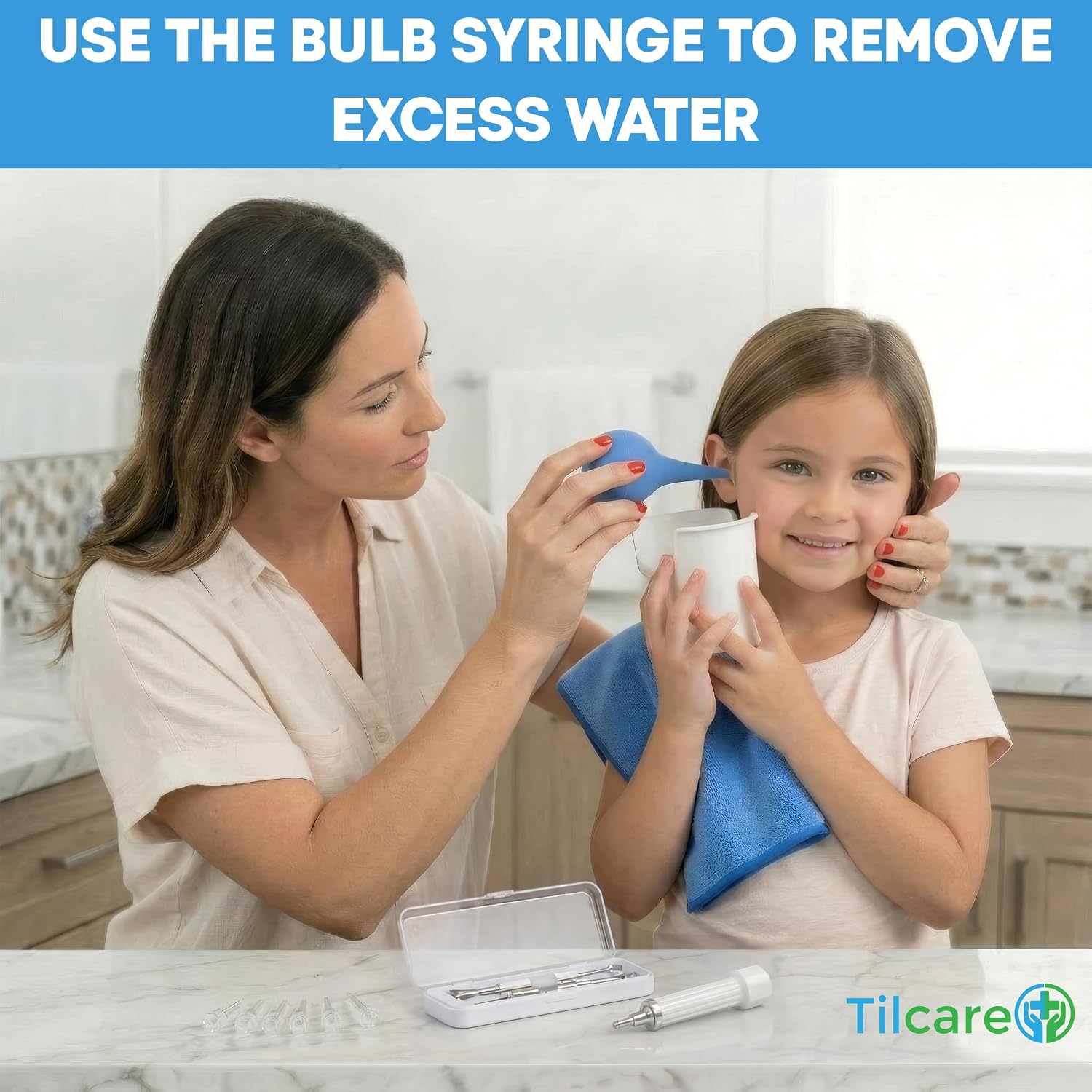 Ear Wax Removal Tool by Tilcare - Ear Irrigation Flushing System for Adults & Kids - Perfect Ear Cleaning Kit - Includes Basin, Syringe, Curette Kit, Towel and 30 Disposable Tips | Water Flush- Based Ear Cleaning Kit for Adults, Teens and Children | Includes Basin, Syringe, Curette Kit, Towel and 30 Tips - Image 7