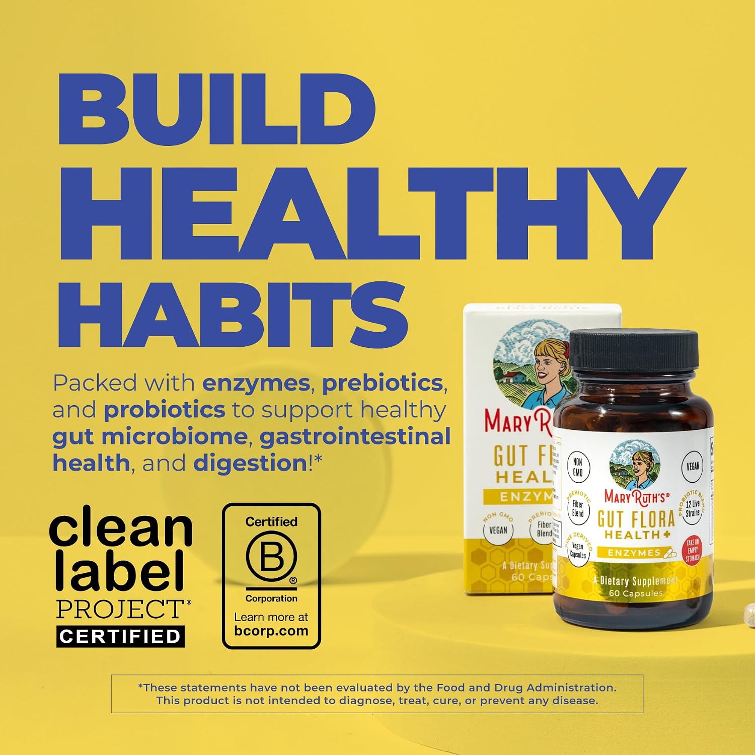 MARYRUTH'S Gut Flora Health+ Enzymes, Gastrointestinal Health, 60 Capsules | Digestive Enzymes, Healthy Gut Biome & Digestive Support, Gastrointestinal Health, CLP Certified, 60 Capsules 2 Month Supply - Image 2