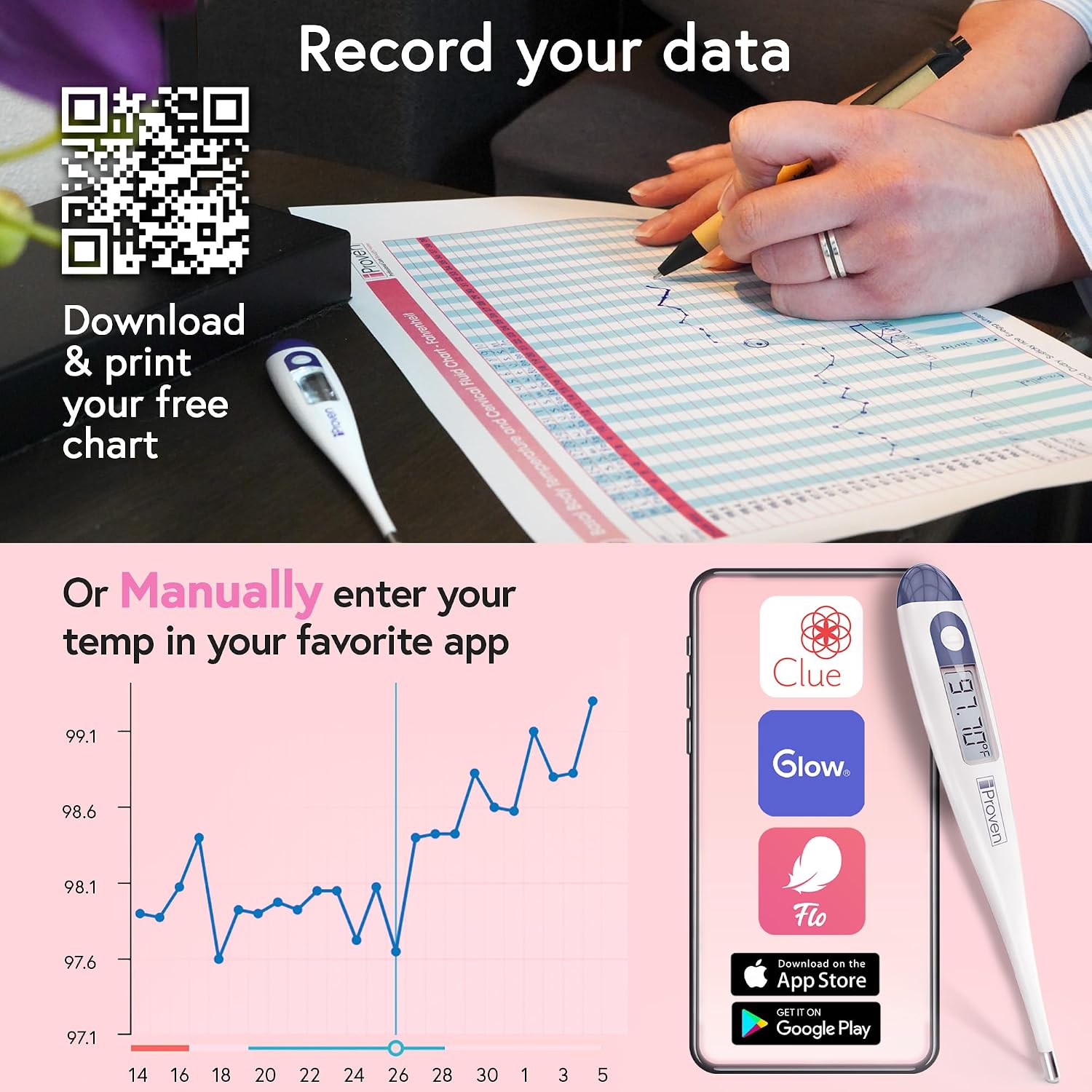 Digital Basal Body Thermometer, 1/100th Degree High Precision, Quick 60-Sec Reading, Memory Recall, Accurate BBT Thermometer for Natural Ovulation Tracking by iProven | Memory Recall, Fast & Accurate BBT Thermometer for Natural Ovulation Tracking by iProven - Image 6