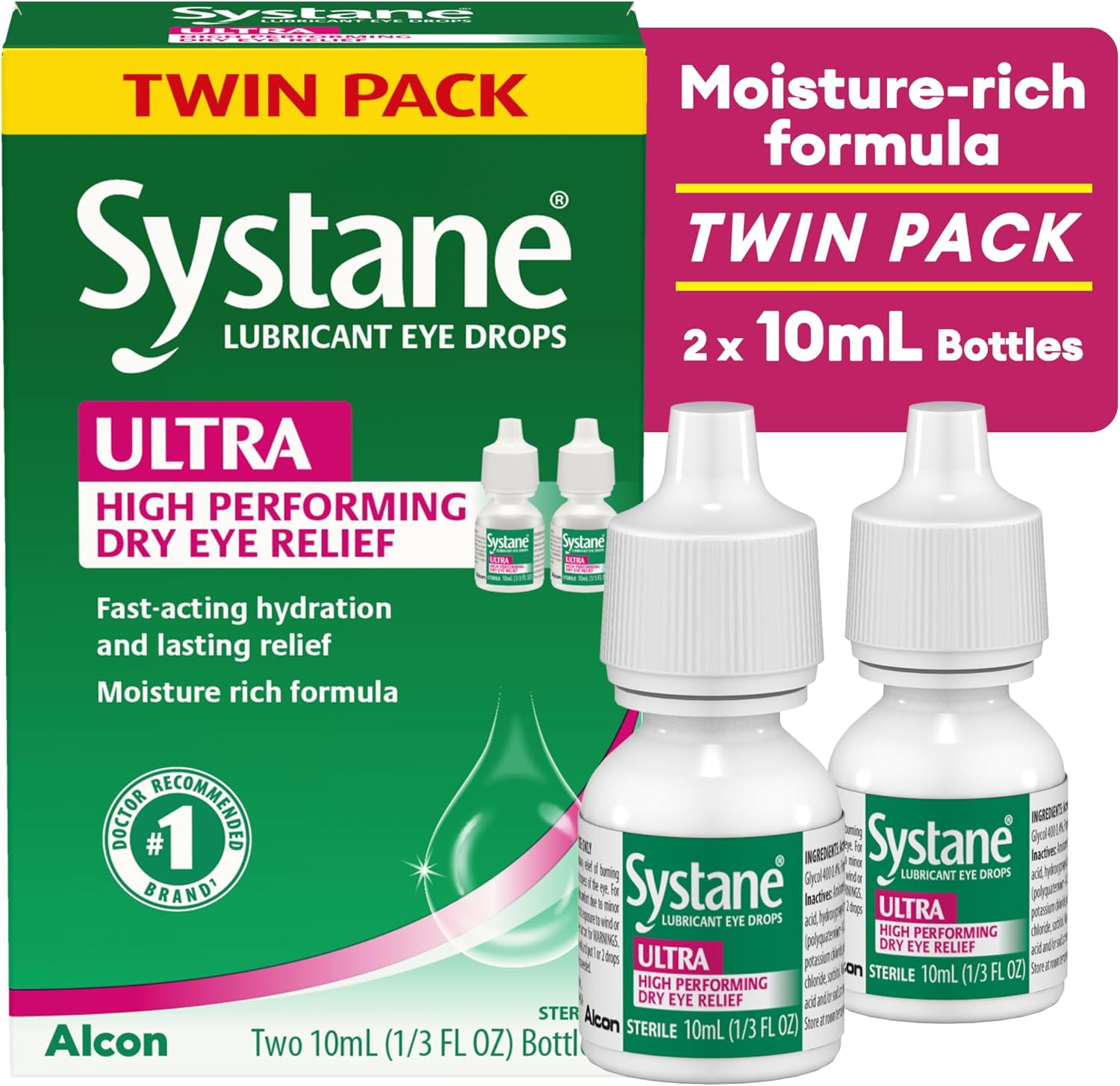 Systane UlTRA Lubricant Dry Eye Drops, 0.33 Fl Oz, 2 Pack - Image 2