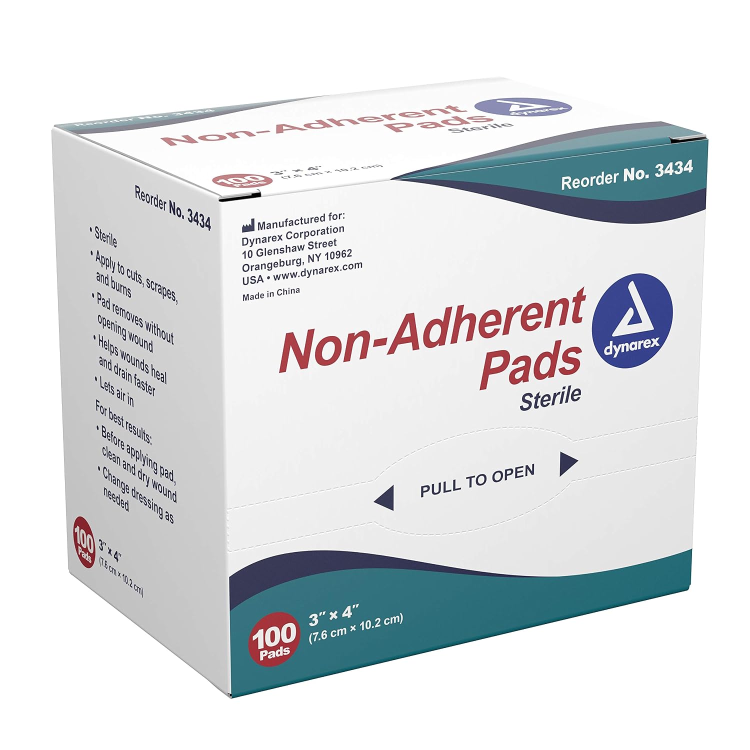 Dynarex Non-Adherent Pads-Sterile, Individually Packaged, Non-Stick Wound and Burn Care, Soft & Highly Absorbent, 3” x 4”, 1 Box of 100 Non-Adherent Pads-Sterile