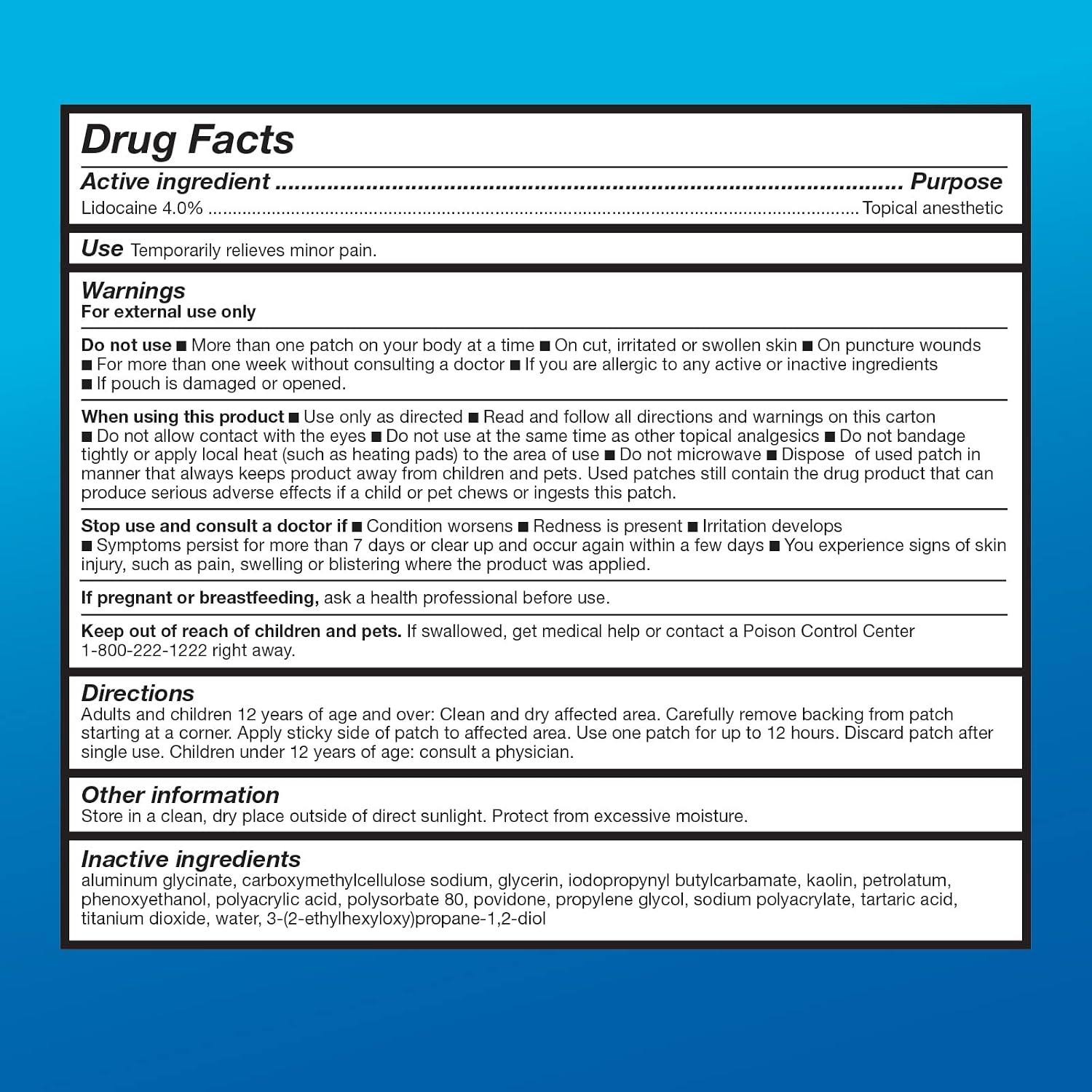 Amazon Basic Care Maximum Strength OTC Pain Relief , 4% Lidocaine Patch, 3.9” x 5.5”, 15-Count Box (Previously HealthWise) - Image 2