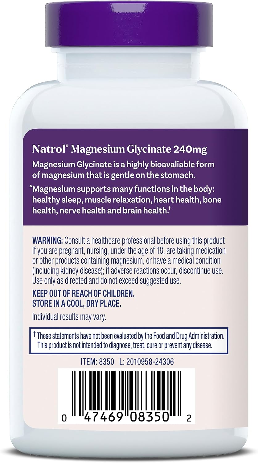 Natrol High Absorption Magnesium Glycinate 240 mg, 60 Capsules | Supports Healthy Sleep & Body, Gentle on Stomach, Supports Muscle Relaxation, Heart, Bone, Nerve & Brain Health - Image 7
