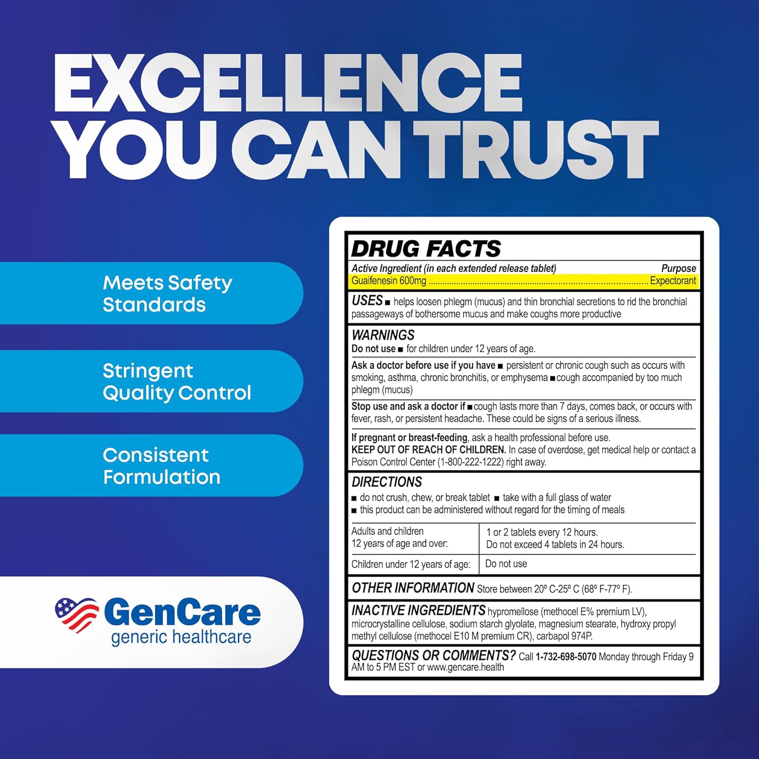 GenCare Mucus Relief Guaifenesin 600mg Extended-Release, 100 Ct | Compares to Mucinex; 12-hour expectorant relief for chest congestion & cough, thins and loosens mucus fast - Image 7