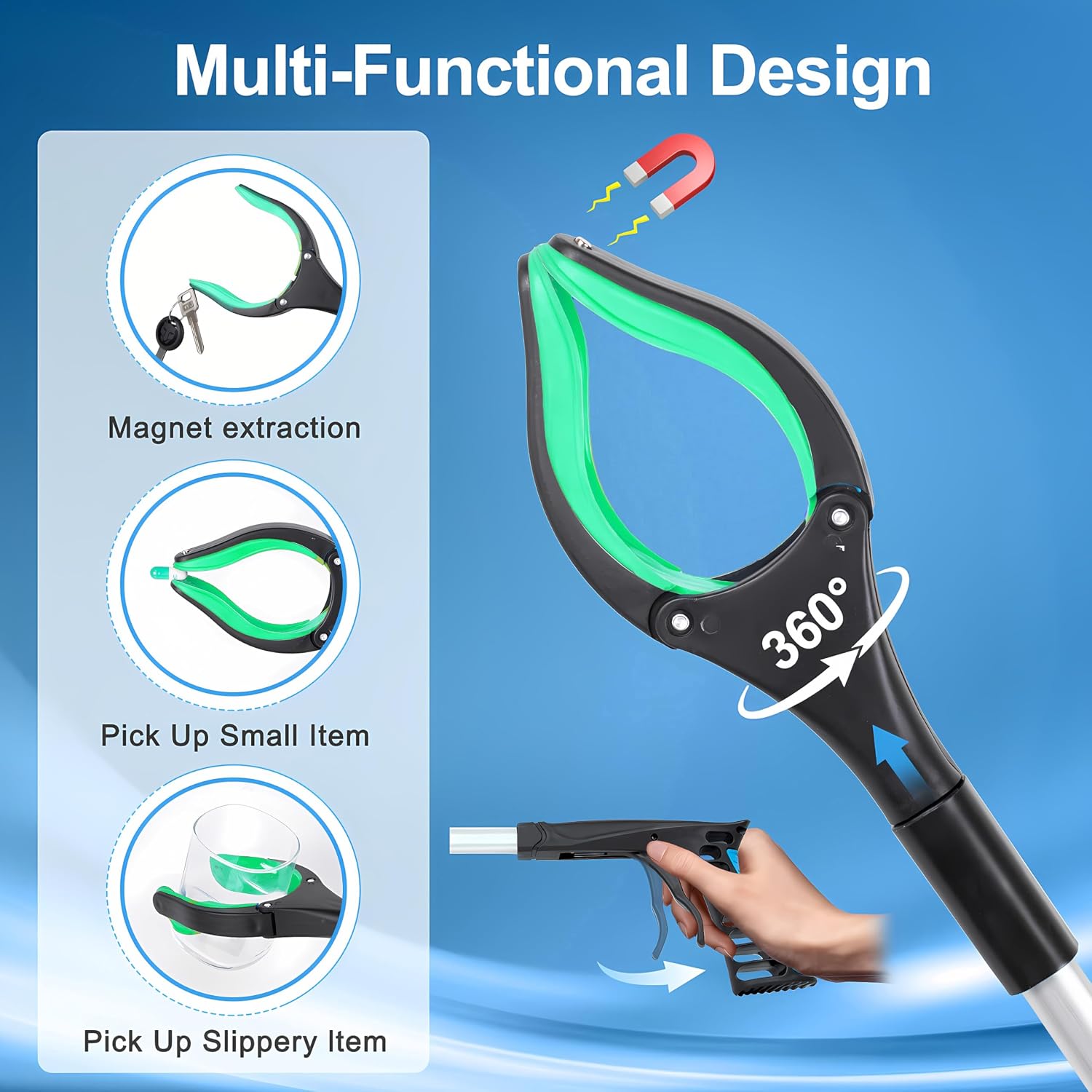Grabber Reacher Tool - 32” Extra Long Foldable Gripper and Reaching Tool - Heavy Duty Pick Up Stick Grabbers for Seniors, Trash, Surgery Recovery Must Haves Gifts (Green) - Image 4