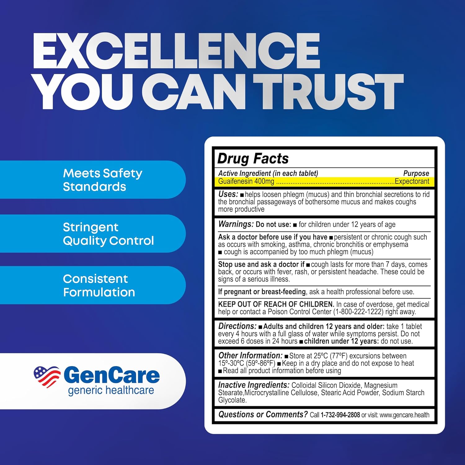 GenCare Mucus Relief Expectorant Guaifenesin 400mg, 200 Tablets | Compares to Mucinex; fast-acting expectorant, chest congestion relief - Image 7