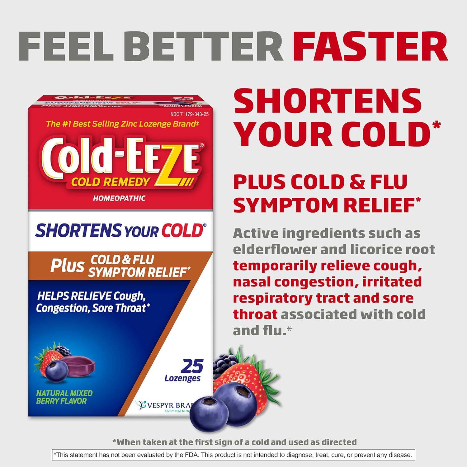 Cold-Eeze Plus Natural Mixed Berry Cold & Flu Zinc Lozenges, Multi-Symptom Relief, Homeopathic Cold Remedy, Reduces Duration of the Common Cold by 42%, Sambucus Nigra for Symptoms, 25 Ct, 2 Pack - Image 2