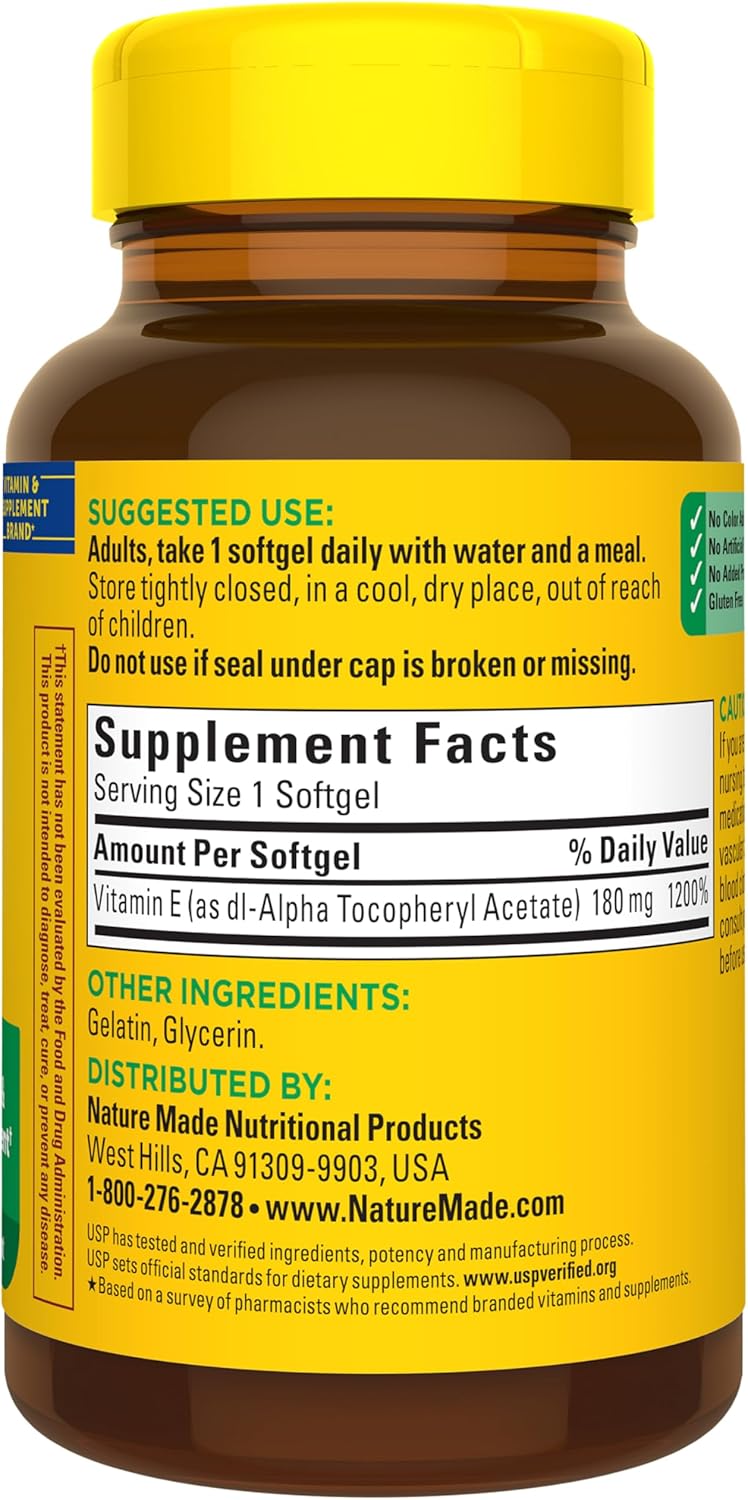 Nature Made Vitamin E 180 mg (400 IU) dl-Alpha, 180 Softgels | Dietary Supplement for Antioxidant and Skin Support, Vitamin E Supports a Healthy Immune System, 180 Day Supply - Image 8