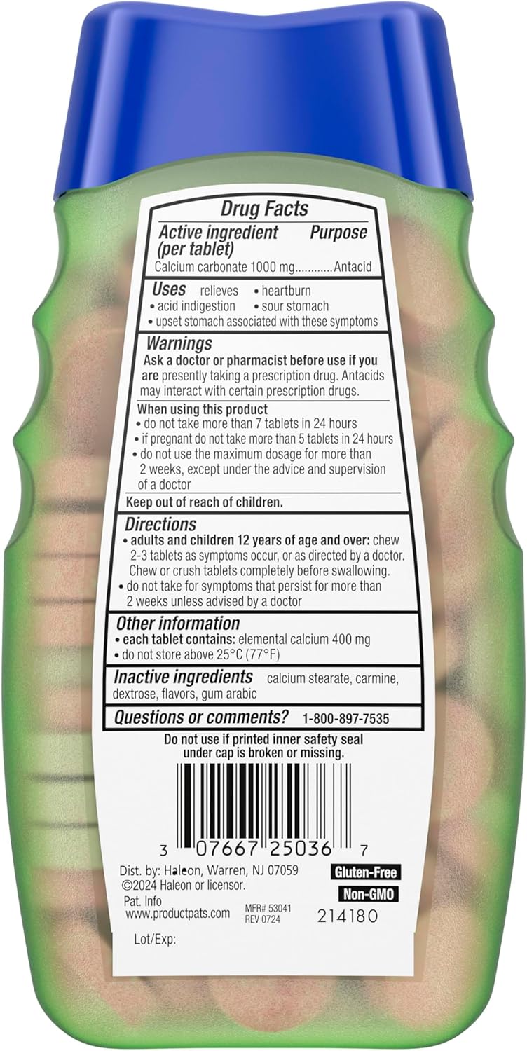 TUMS Naturals Antacid Chewable Tablets, Black Cherry & Watermelon 190 Count | Ultra Strength Formula, Neutralizes Acid Instantly for Indigestion and Upset Stomach, Multi-Symptom Relief, Gluten Free - Image 13