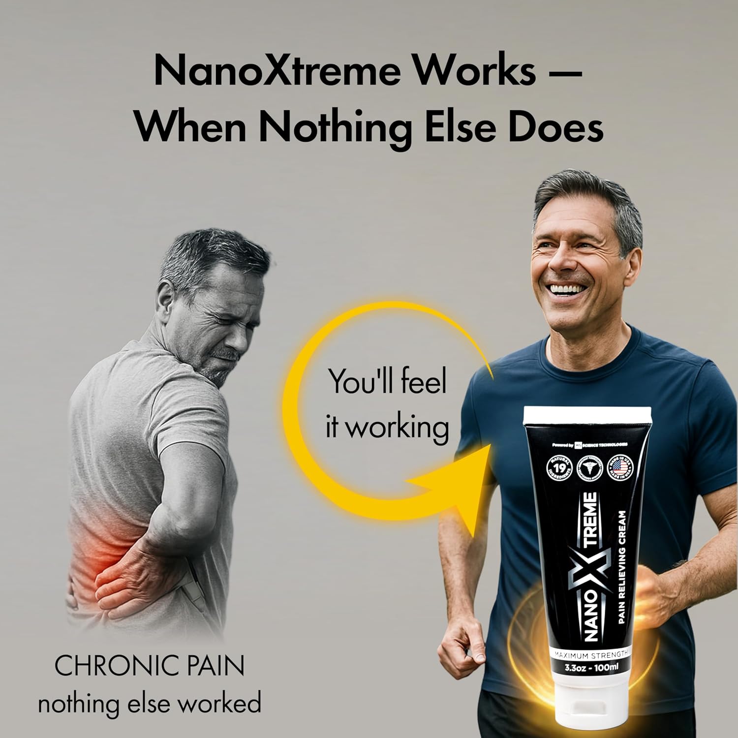 NANOXTREME Pain Relief Cream, 3.3oz Tube | Fast-Acting Topical for Muscle, Joint & Nerve, Deep-Absorbing, Long-Lasting Formula, Natural Ingredients, Cooling, USA Made - Image 2
