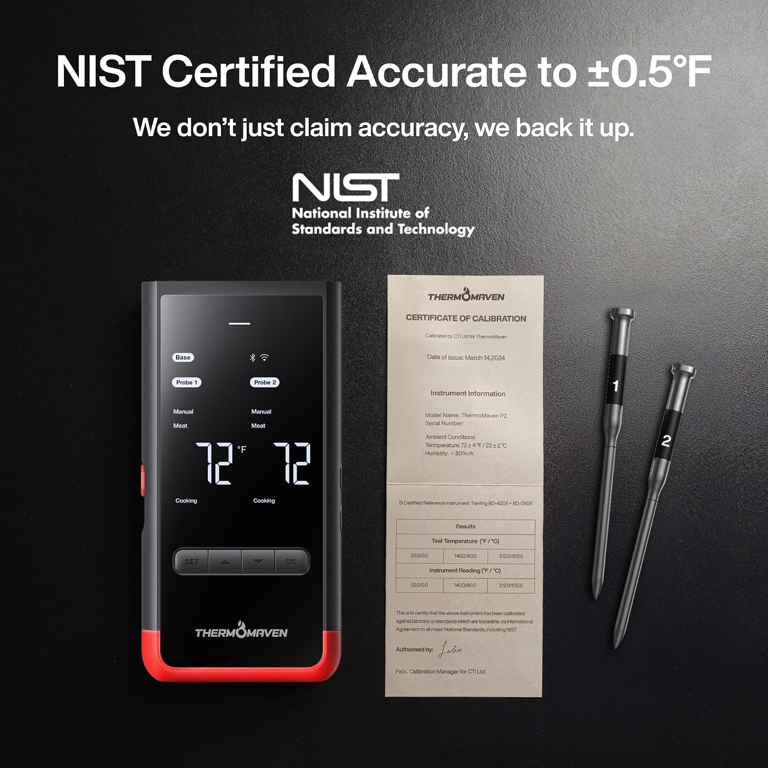 ThermoMaven WiFi Wireless Meat Thermometer, 2 Probes, Smart Base, 6 Sensors | Unlimted Monitor Range via APP, Commercial-Grade NIST Certified Accuracy, for Restaurant Kitchen, BBQ/Grill/Oven - Image 5