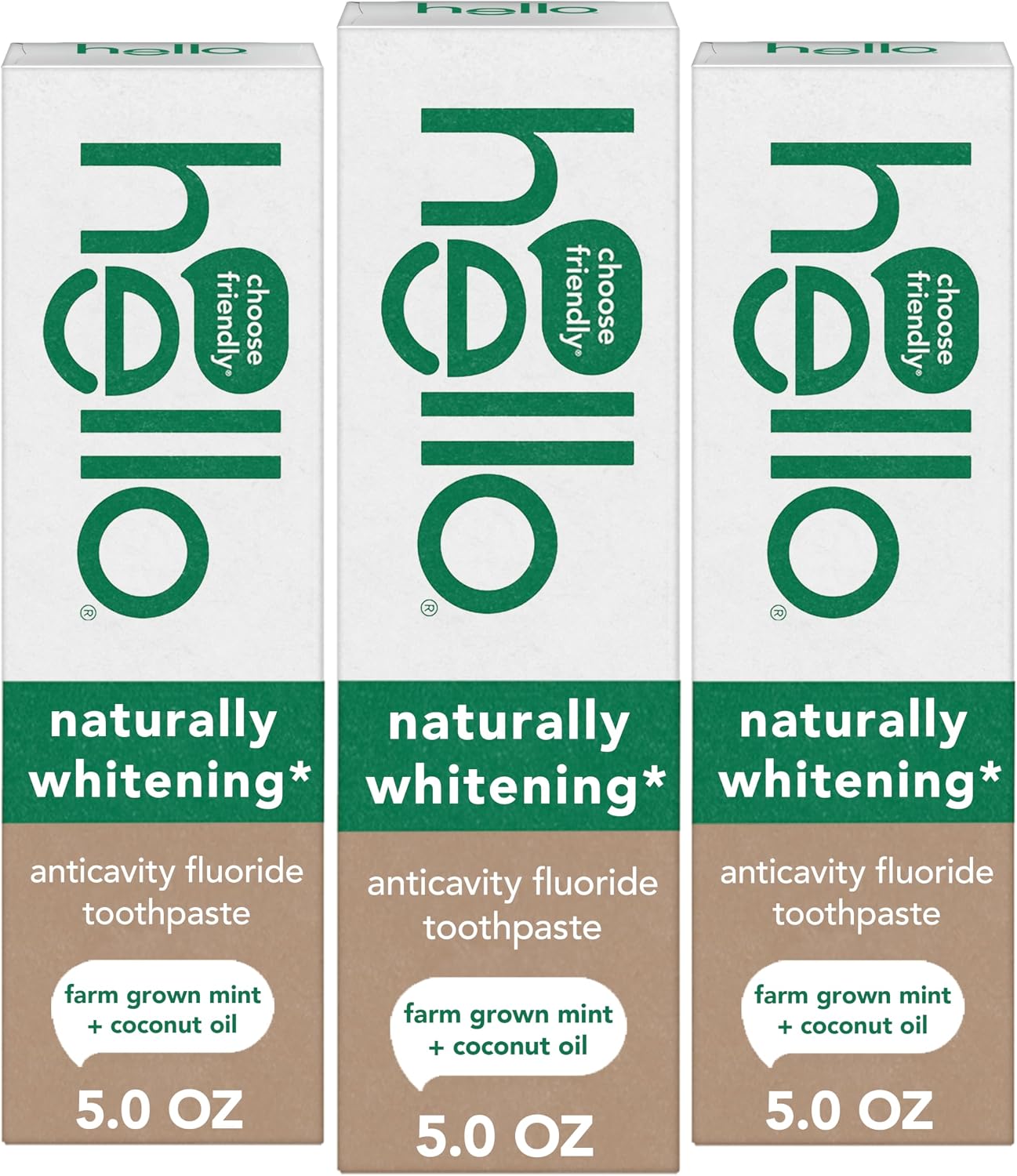 Hello Naturally Whitening Anticavity Fluoride Toothpaste, 5 Oz Tube, Natural Whitening Toothpaste with Coconut Oil, Whitens Naturally and Helps Remove Surface Stains, SLS Free, Vegan, Mint, 3 Pack | Anticavity Fluoride Toothpaste with Coconut Oil, Helps Remove Surface Stains, Strengthens Enamel, SLS Free, Vegan - Image 9