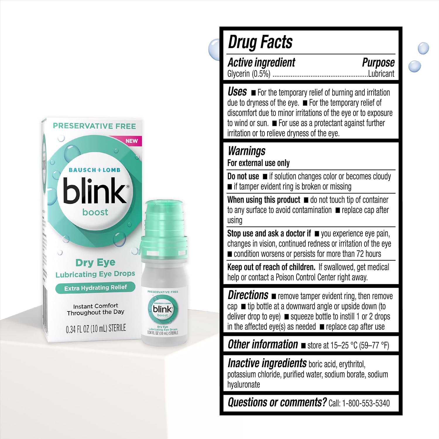 Blink Boost Preservative-Free Lubricating Eye Drops, Moisturizing & Soothing for Mild Dry Eyes, with Hyaluronate, Hydrating Relief Instant Comfort Throughout the Day, Contact Lens Friendly, 0.34 FL Oz - Image 9