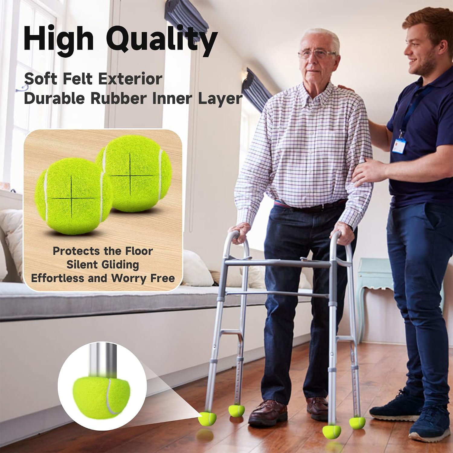 Pre-Cut Tennis Balls for Walkers, 4 Pack Walker Glide Ball Accessories | Heavy Duty Long Lasting Walker Accessories,Silent Gliding,Floor Protection,Easy to Install,Fits Furniture & Walker Legs - Image 6