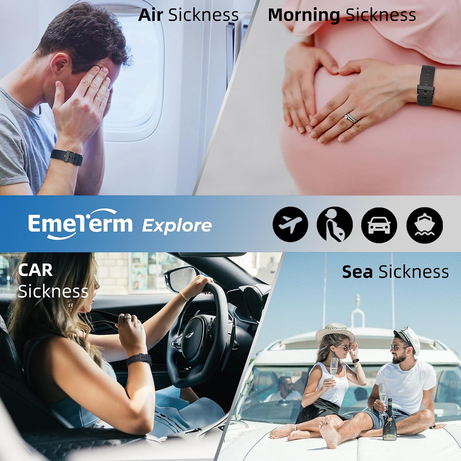 EmeTerm Explore Classic FDA-Cleared Anti-Nausea Wristband IP67 Waterproof Morning Motion Sickness Relief Band Rechargeable Classic Strap Design Drug Free Non-drowsy Without Side Effects Galaxy Black - Image 7