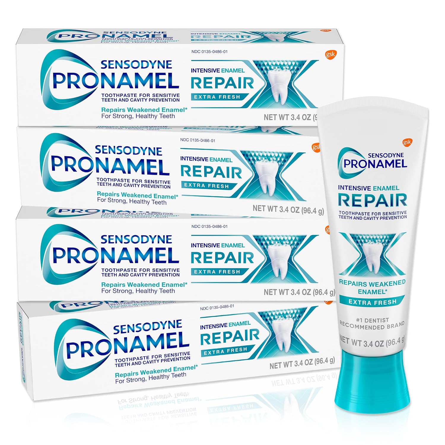 Sensodyne Pronamel Intensive Enamel Repair Extra Fresh Toothpaste,3.4 Oz x4 | For Sensitive Teeth, to Reharden and Strengthen Enamel, Extra Fresh, SLS Free