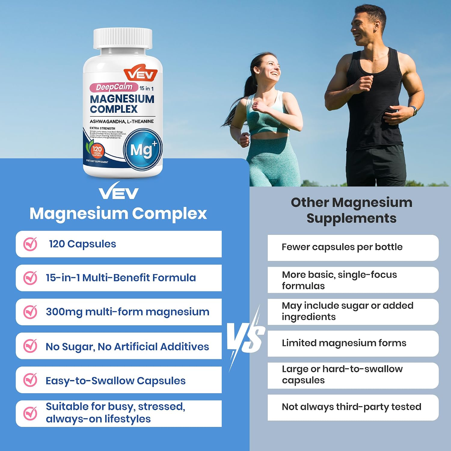 VEV DeepCalm 15-in-1 Magnesium Complex for Women & Men, 120 Caps | 15-in-1 Magnesium Supplement, Sleep, Glycinate & Citrate Vegan Capsules with Ashwagandha & L-Theanine - Image 8