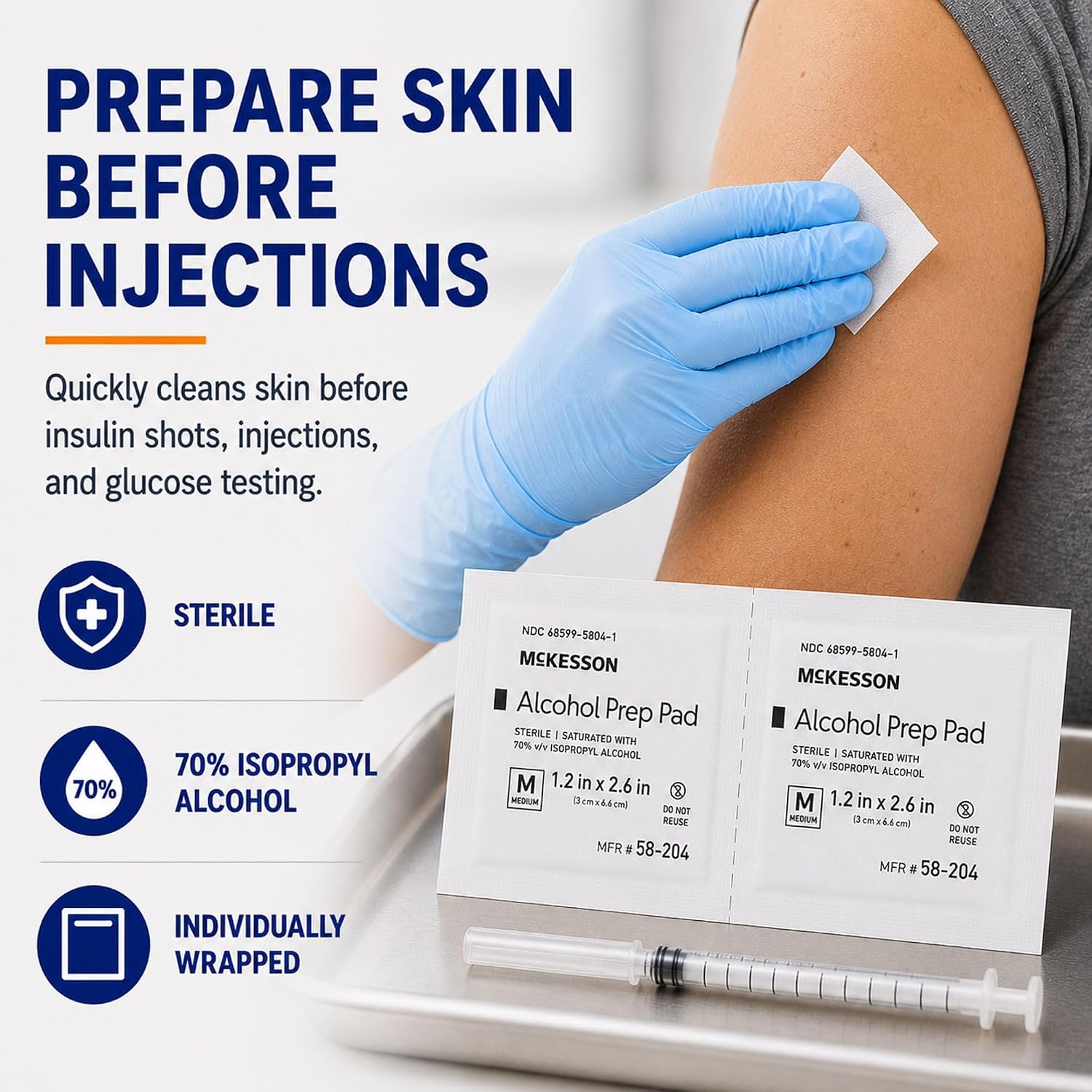McKesson Alcohol Prep Pads, Sterile, Medium Size, 2-Ply, First Aid, 200 ct | Individually Wrapped Wipes, 70% Isopropyl Alcohol, Medical Grade, Individual Packet - Image 2