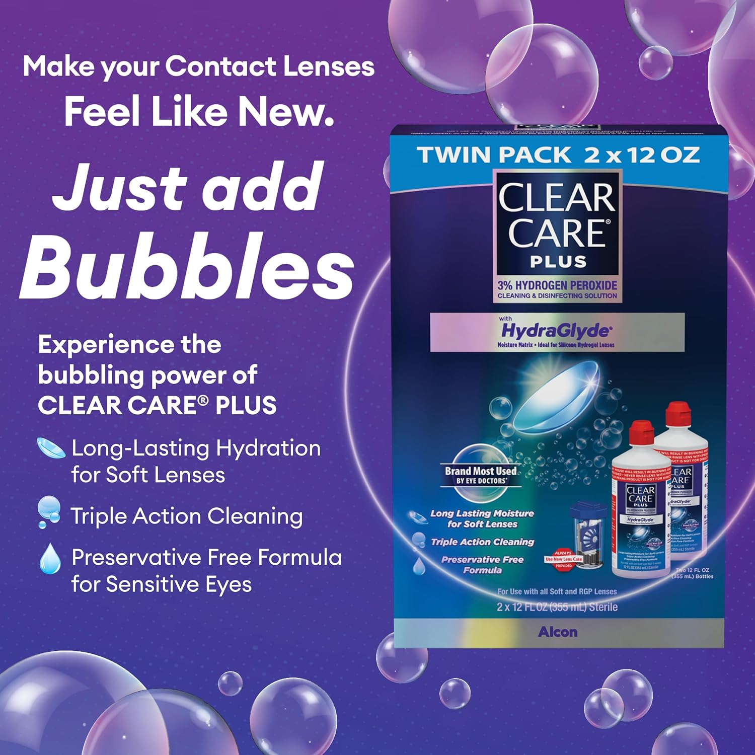 CLEAR CARE PLUS Cleaning & Disinfecting Contact Lens Solution 12 Oz, 2 Pack - Image 10