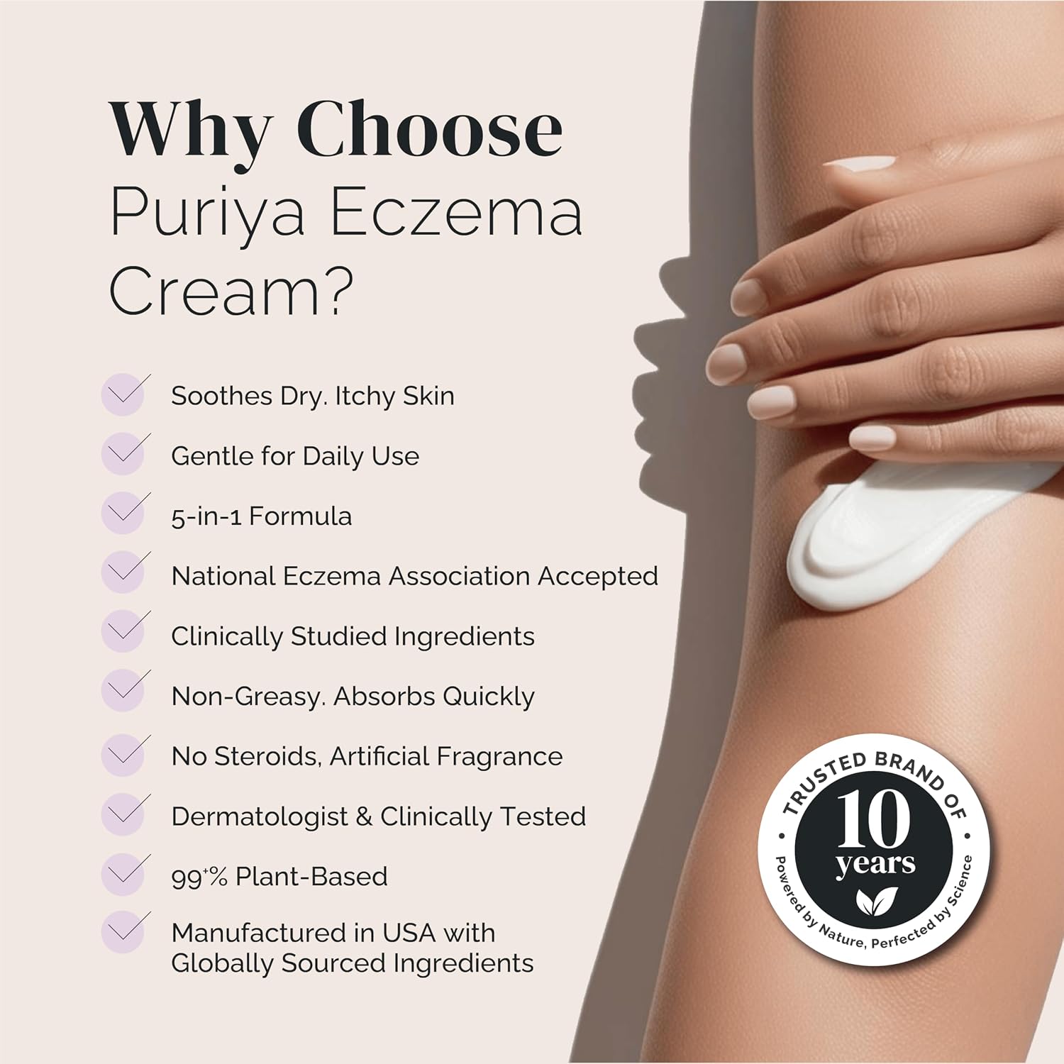 Puriya 5-in-1 Eczema Cream for Kids, Adults, Babies, Colloidal Oatmeal 4 oz | Relieves Itch, Deep Hydration, Supports Skin Barrier, 25 Skin Hydrators, For Atopic Dermatitis, Face, Body, Clinically Tested - Image 3