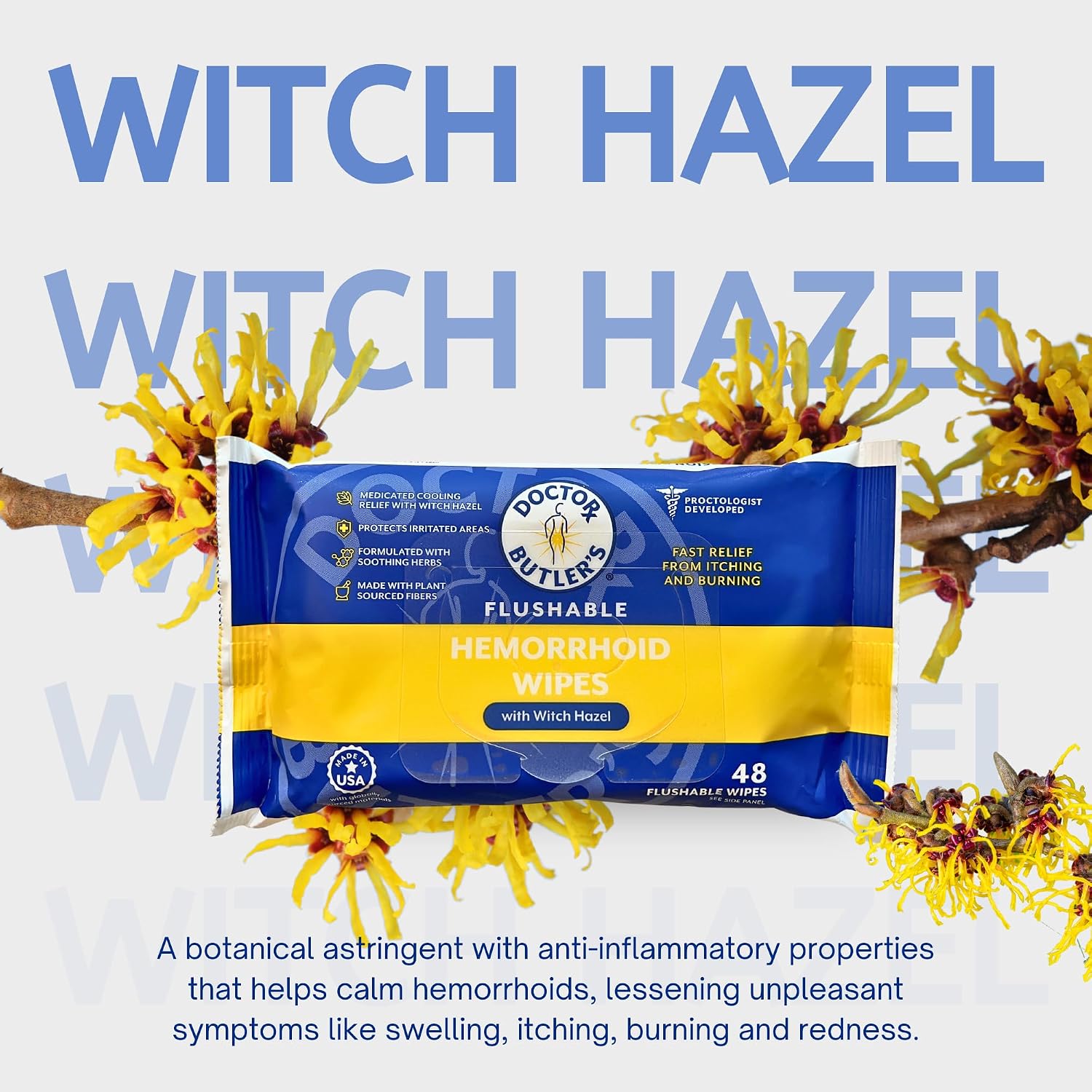 Doctor Butler's Flushable Hemorrhoid Wipes - Flushable Wipes or Moist Compress with Organic Witch Hazel to Soothe and Bring Relief From Discomfort Associated with Hemorrhoids (48 Count) - Image 9