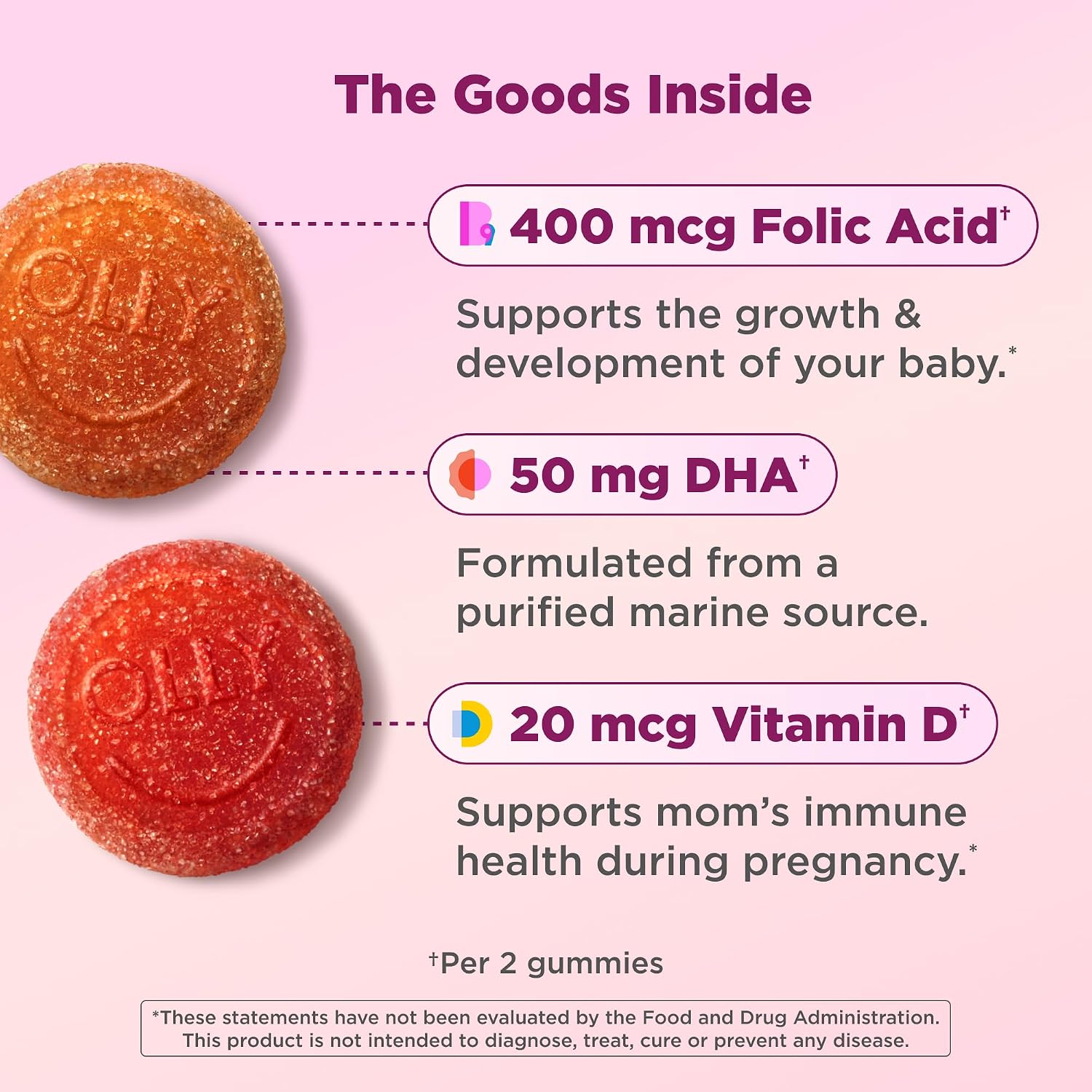 OLLY Prenatal Multivitamin Gummy, Daily Blend for Mommy & Baby - 60 Count - Image 6