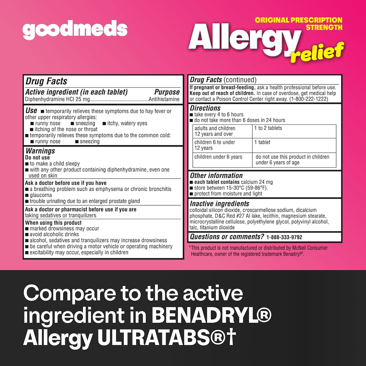 Allergy Medicine Antihistamine, Diphenhydramine HCl 25 mg | Children and Adults | Relieve Itchy Eyes, Runny Nose, Sneezing (25 mg, 600 Tablets) - Image 2