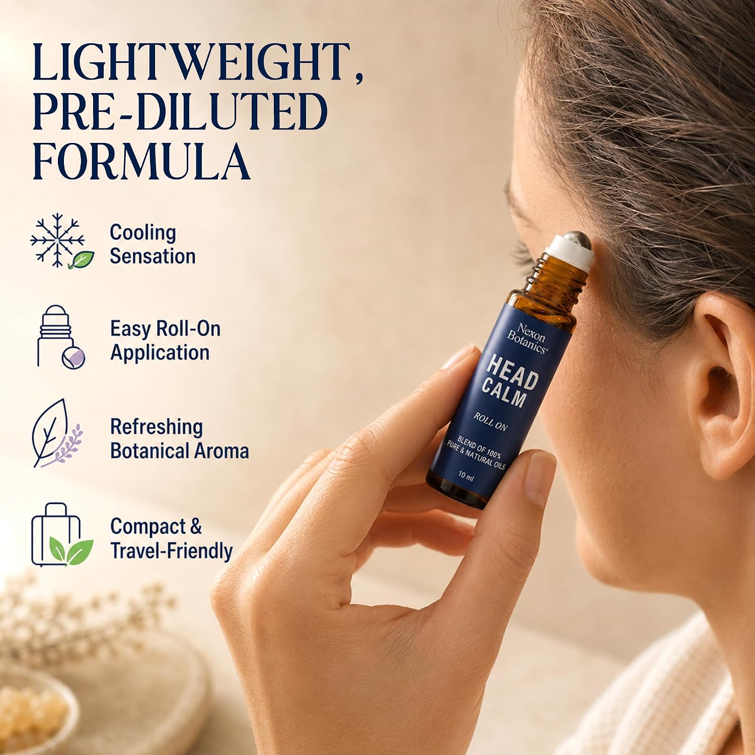 Head Calm Essential Oil Roll-On 10 ml for Migraine & Headache Relief | Soothing Essential Oil Roller Ball Blended with Pure & Natural Essential Oils - Nexon Botanics - Image 2
