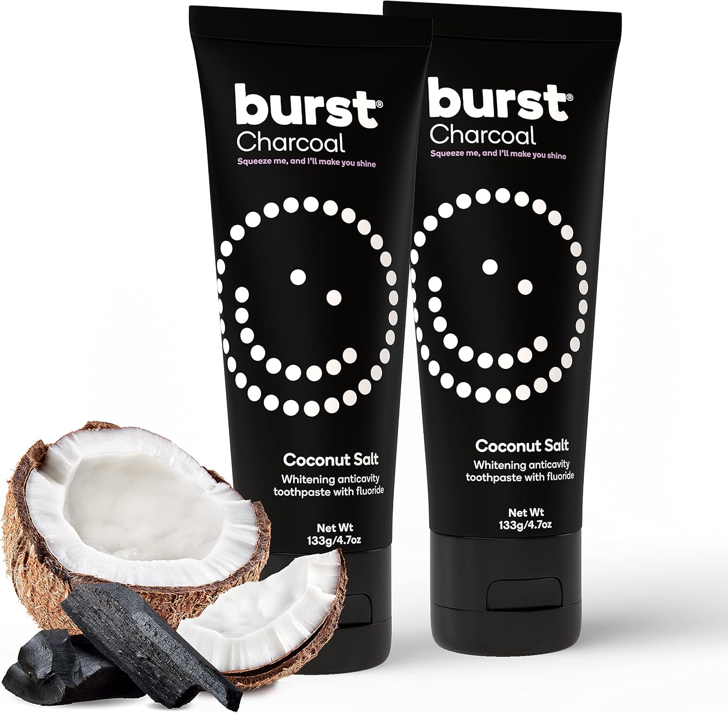 BURST Charcoal Whitening Toothpaste for Adults (4.7oz/2 Pack) | for Sensitive Teeth with Cavity Fighting Fluoride & Xylitol | Vegan | Gluten & SLS Free | Coconut Salt | Coconut Salt | for Sensitive Teeth with Cavity Fighting Fluoride & Xylitol | Vegan | Gluten & SLS Free