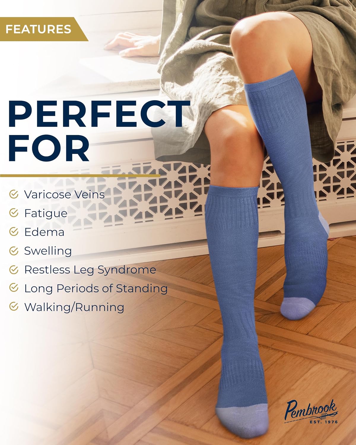 Pembrook® Bamboo Viscose Light Compression Socks - 3 Pairs | 8-15 mmhg Compression Socks | Knee High Comfort Support Socks - Image 7