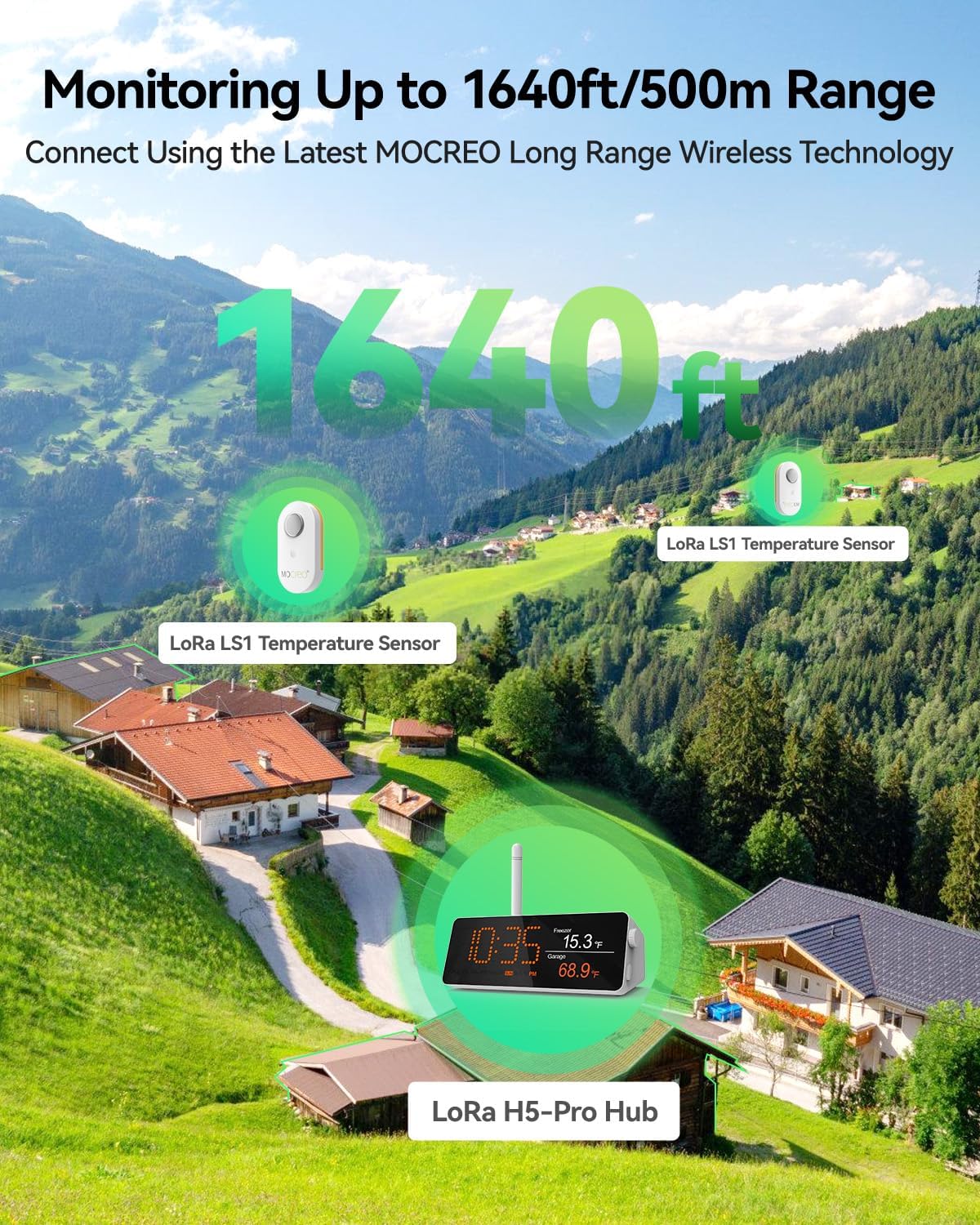 WiFi Remote Thermometer Freezer Alarm, 1/3 Mile Long Range, IP66 Waterproof, App Email Alert, with Digital Monitor Hub, 2 Smart Wireless Temperature Sensors for Fridge, RV, Greenhouse - Image 3