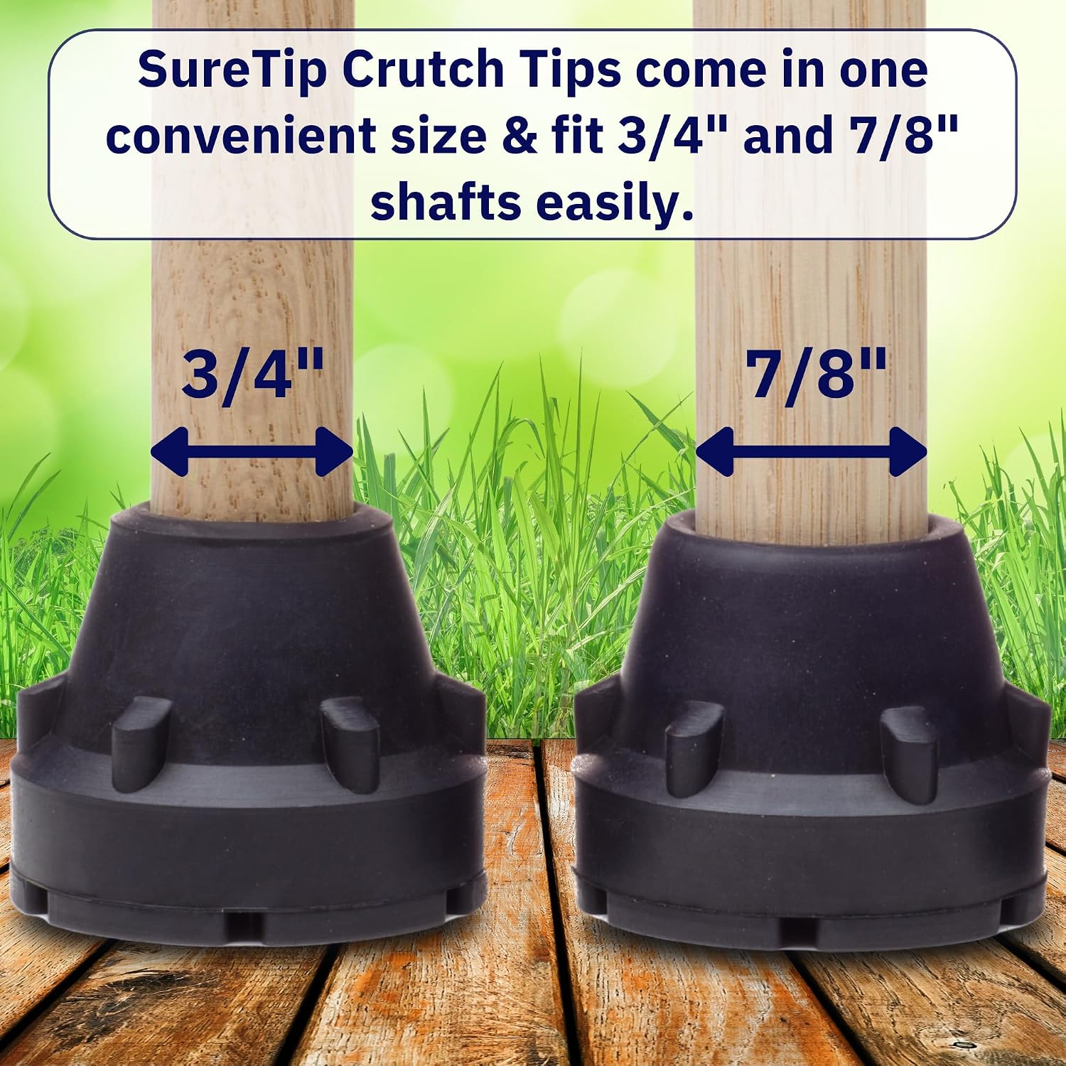 Black Crutch Tips & Cane Tip (Pair of 2) – 1 Size Fits All 3/4" 7/8” Inch - Extreme Grip Heavy Duty Universal Sizing Crutches Shafts Longest Lasting High Performance Rubber Non-Slip - Image 3