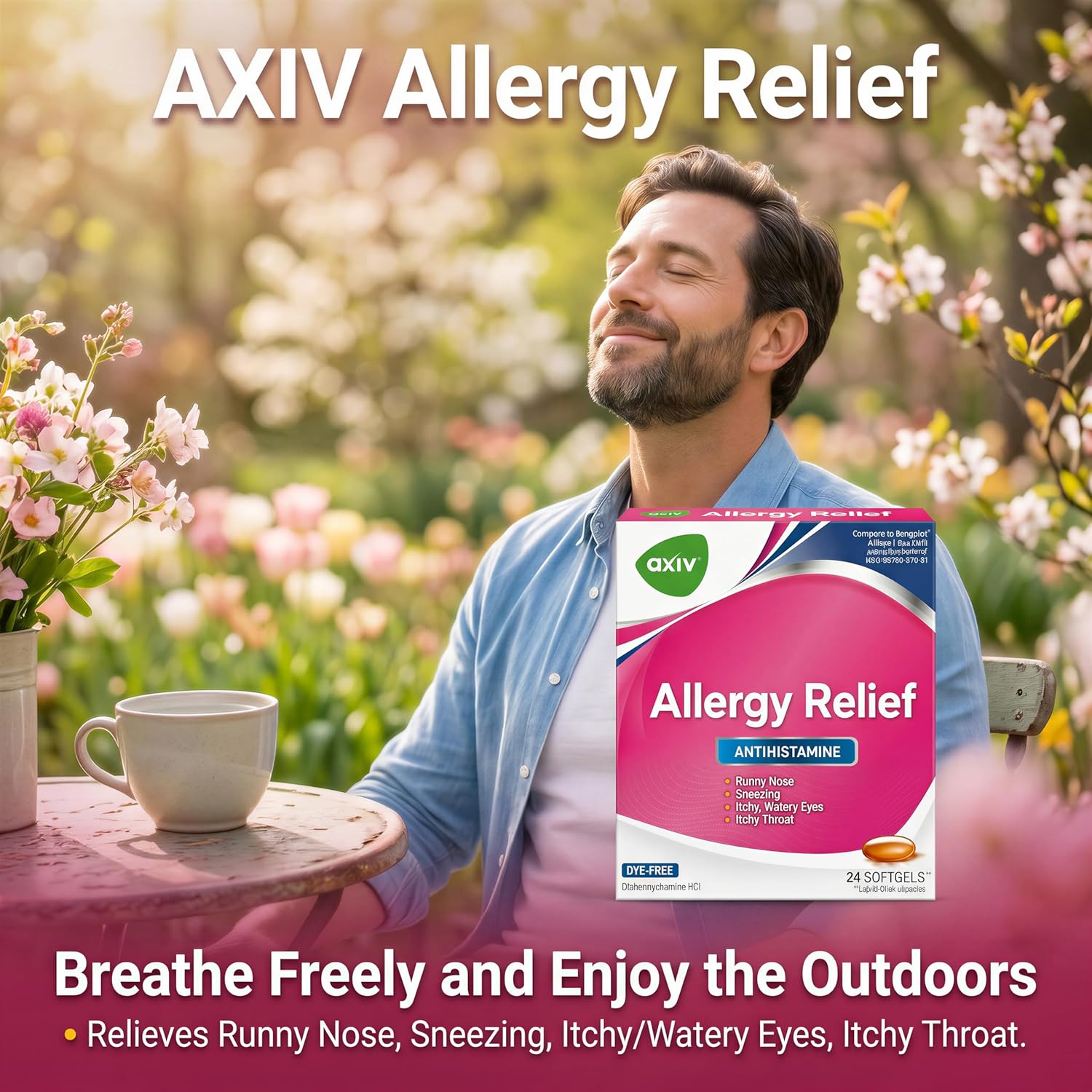 AXIV Allergy Relief Softgels, Antihistamine Medicine & Cold Symptom Relief, Dye-Free Liquid Gels, 25 mg Diphenhydramine HCl, Runny Nose, Sneezing, 24 Count (24 Softgels) - Image 4