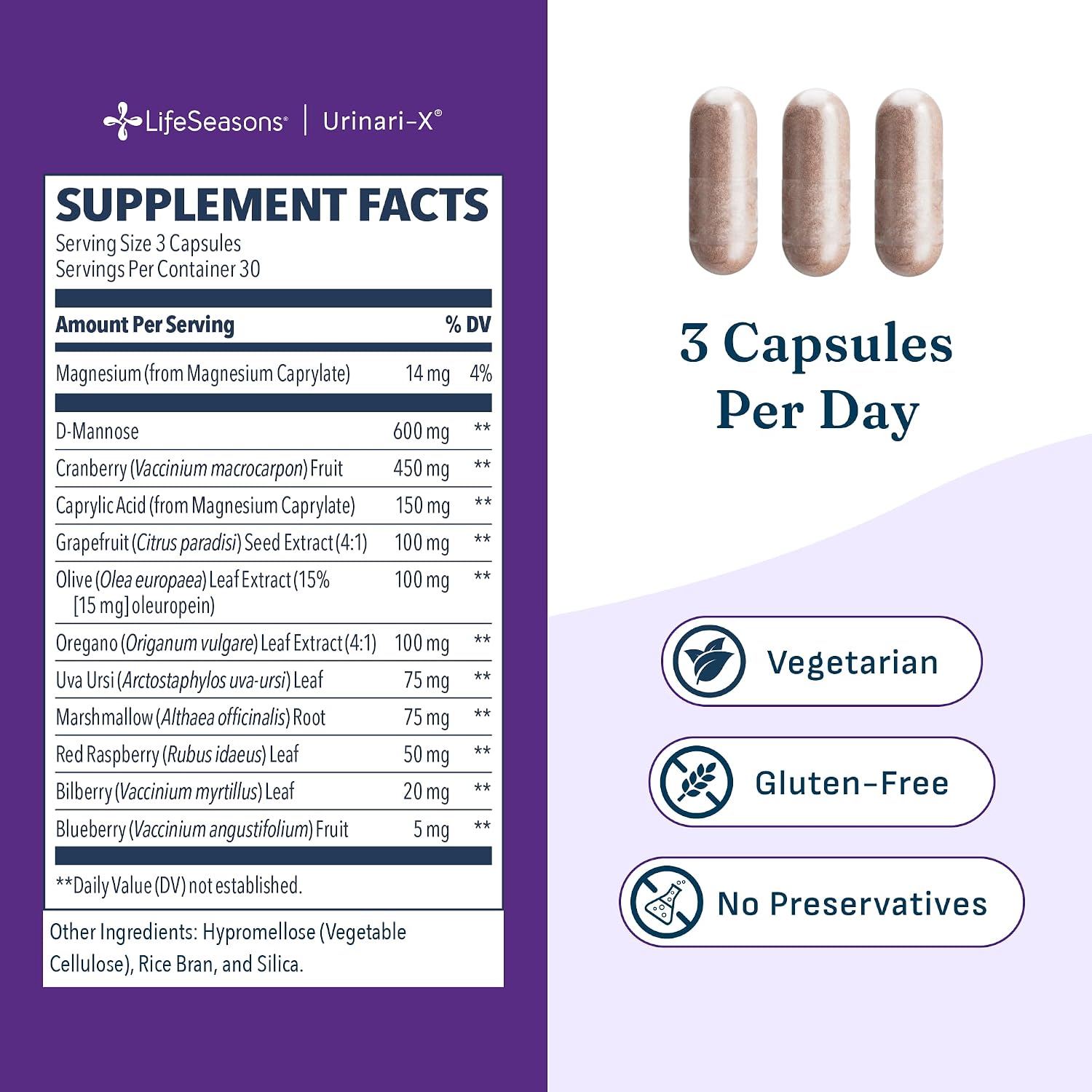Urinari-X - Urinary Tract Support - Fast Acting UTI Relief - Vitamin Supplement for Healthy Bladder Function & Immunity - D-Mannose, Cranberry, Caprylic Acid, Uva Ursi & Grapefruit - 90 Capsules - Image 6