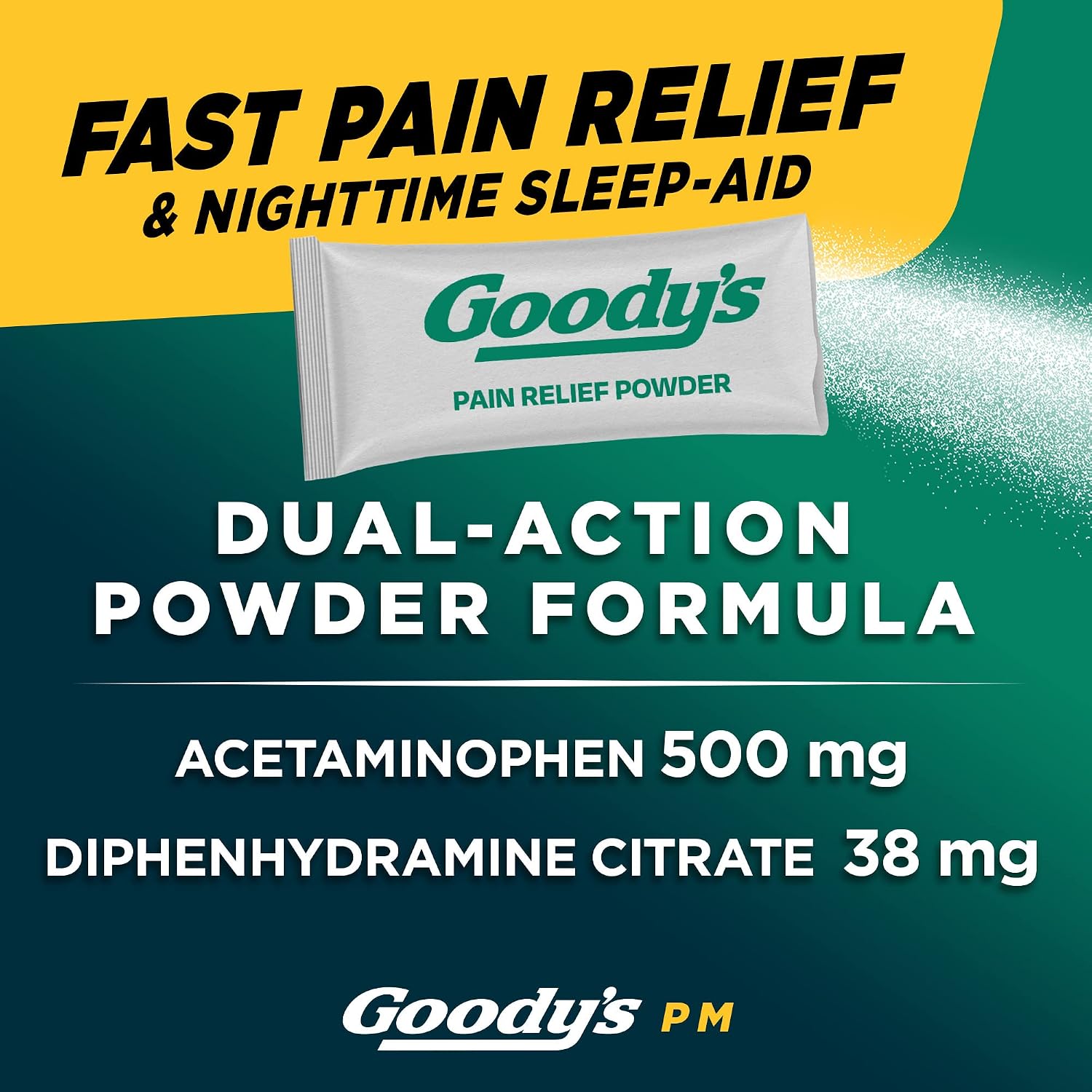Goody's PM Nighttime Powder, Pain Reliever & Sleep Aid, 16 Count | Fast Pain Relief, Dual Action with Acetaminophen & Diphenhydramine, Headache Relief, Caffeine-Free, Unflavored, Dissolve Pack - Image 2