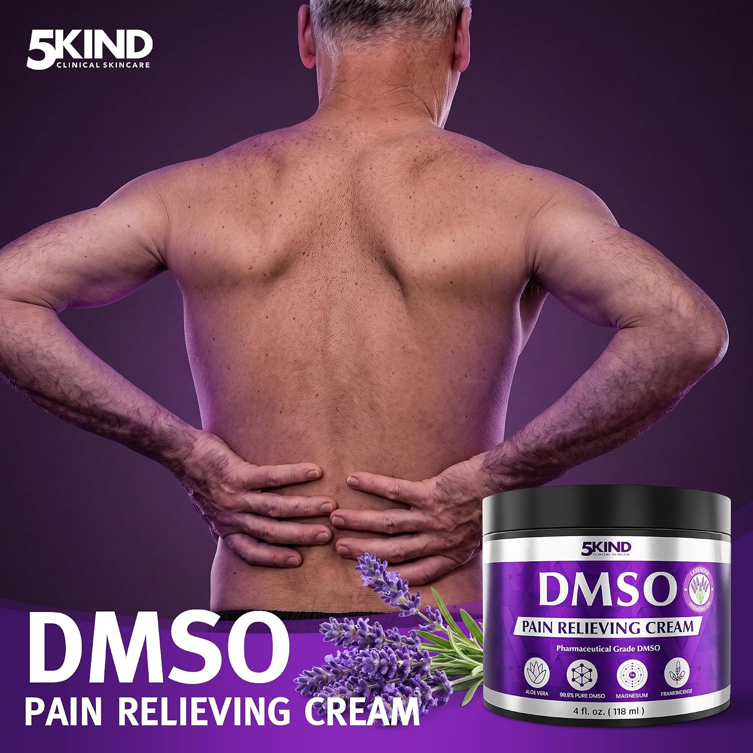 5Kind DMSO Cream for Pain Relief with Frankincense & Lavender 4 fl oz - 99.9% Pure DMSO Pharmaceutical Grade Cream - Aloe Vera, Magnesium & Arnica - Topical Muscle and Joint Pain Relief - Made in USA - Image 2