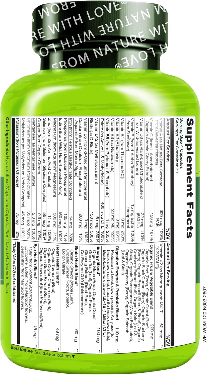 NATURELO Whole Food Multivitamin for Women - with Vitamins, Minerals, & Organic Extracts - Supplement for Energy and Heart Health - Non GMO - 120 Vegan Capsules - Image 2