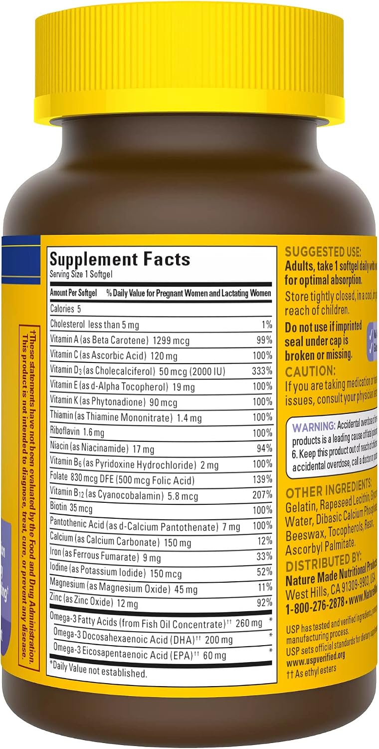 Nature Made Postnatal Multivitamin + DHA 200 mg, 60 Softgels | Postnatal Vitamins for Women, Includes Iron, Vitamin D3, Calcium, Iodine and More for Breastfeeding Moms, 60 Day Supply - Image 10