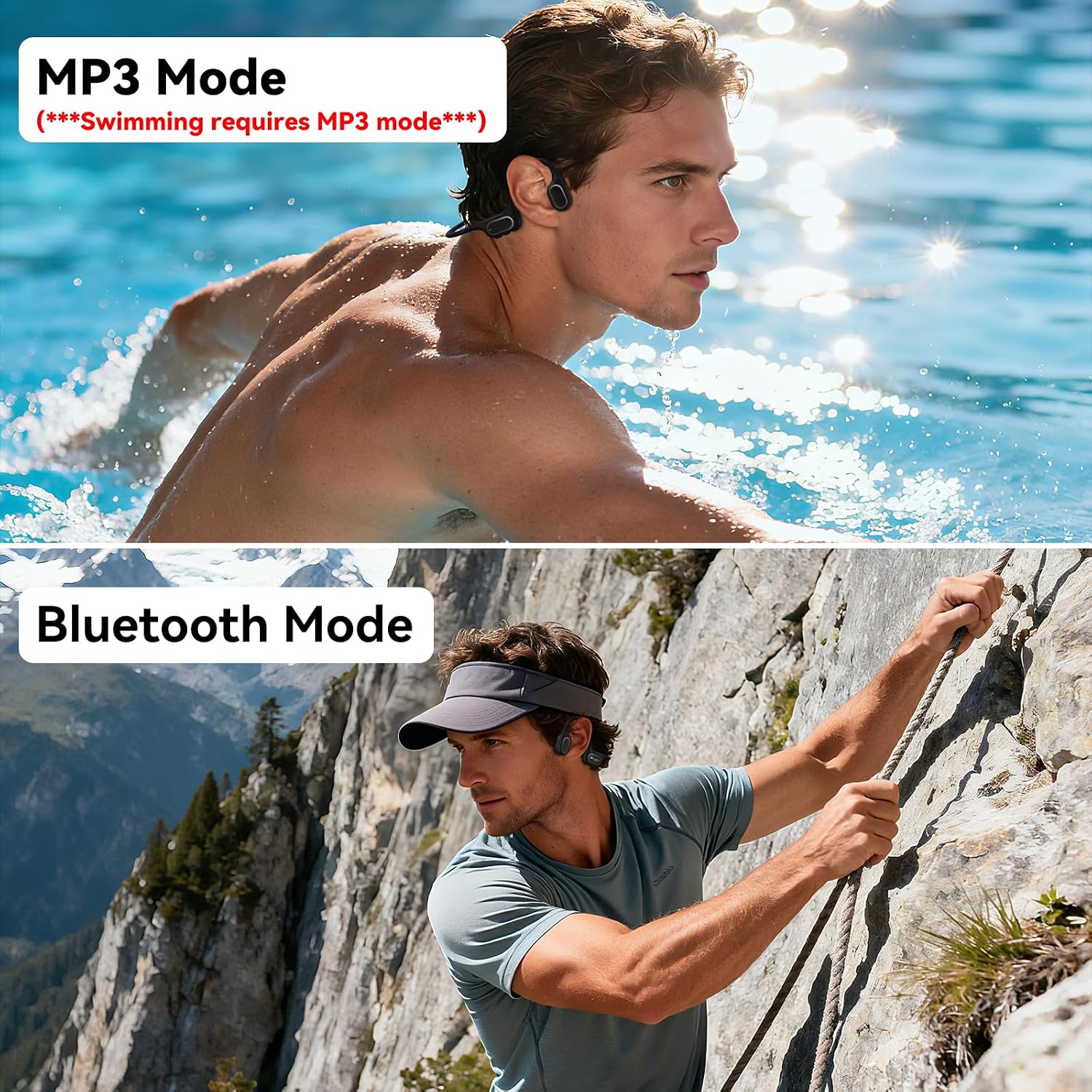 Soft Liquid Silicone Bone Conduction Swimming Headphones Underwater,IPX8 Waterproof Earbuds,Open Ear Swim Headphone with Skin-Friendly Silicone/Built-in 32G MP3-Player Earphones for Swim-Dark Black - Image 4