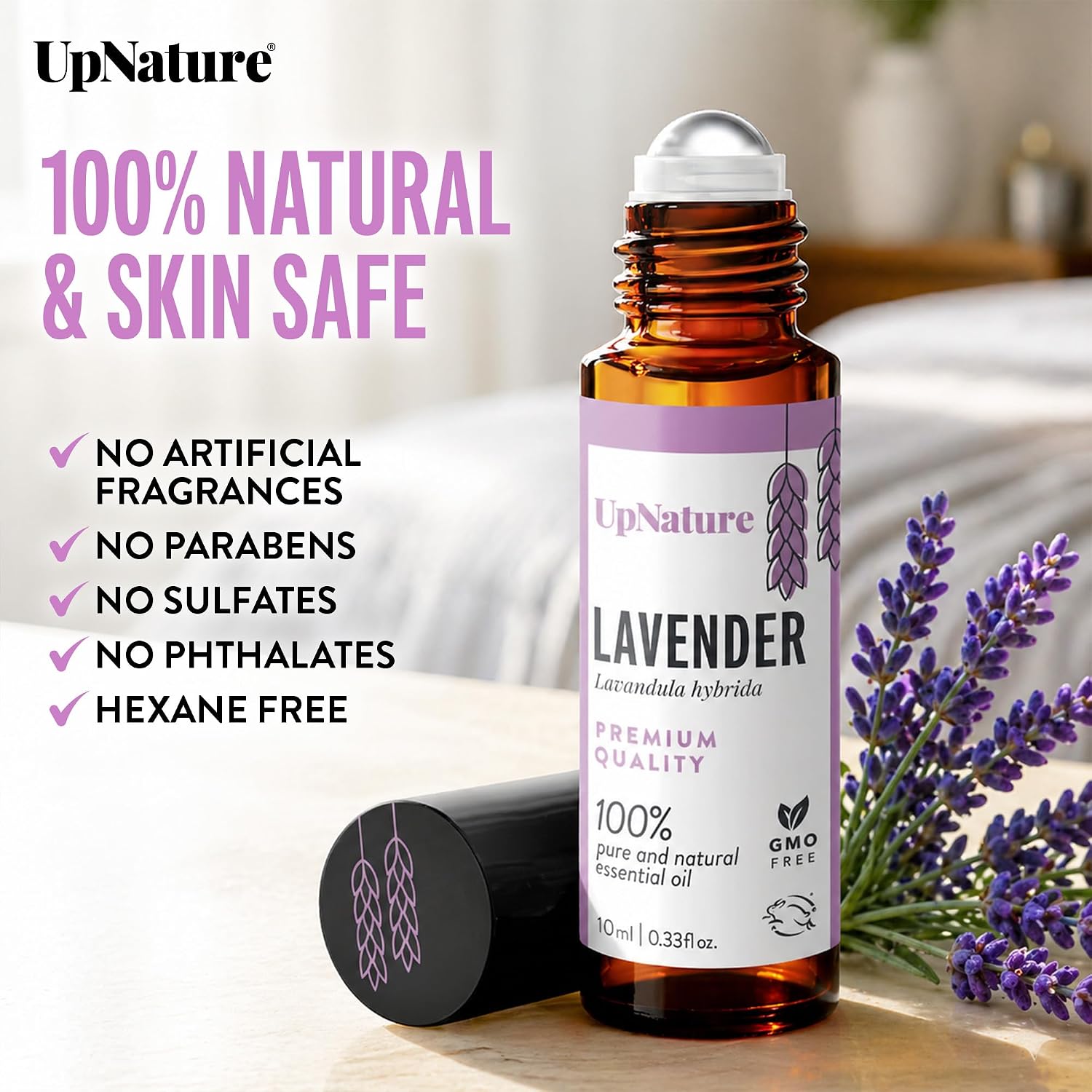 UpNature Lavender Essential Oil Roll On - 100% Natural, for Sleep & Skin | Calming lavender roll-on. Dab on wrists, neck or temples for a relaxing bedtime ritual - perfect for your purse or travel - Image 3