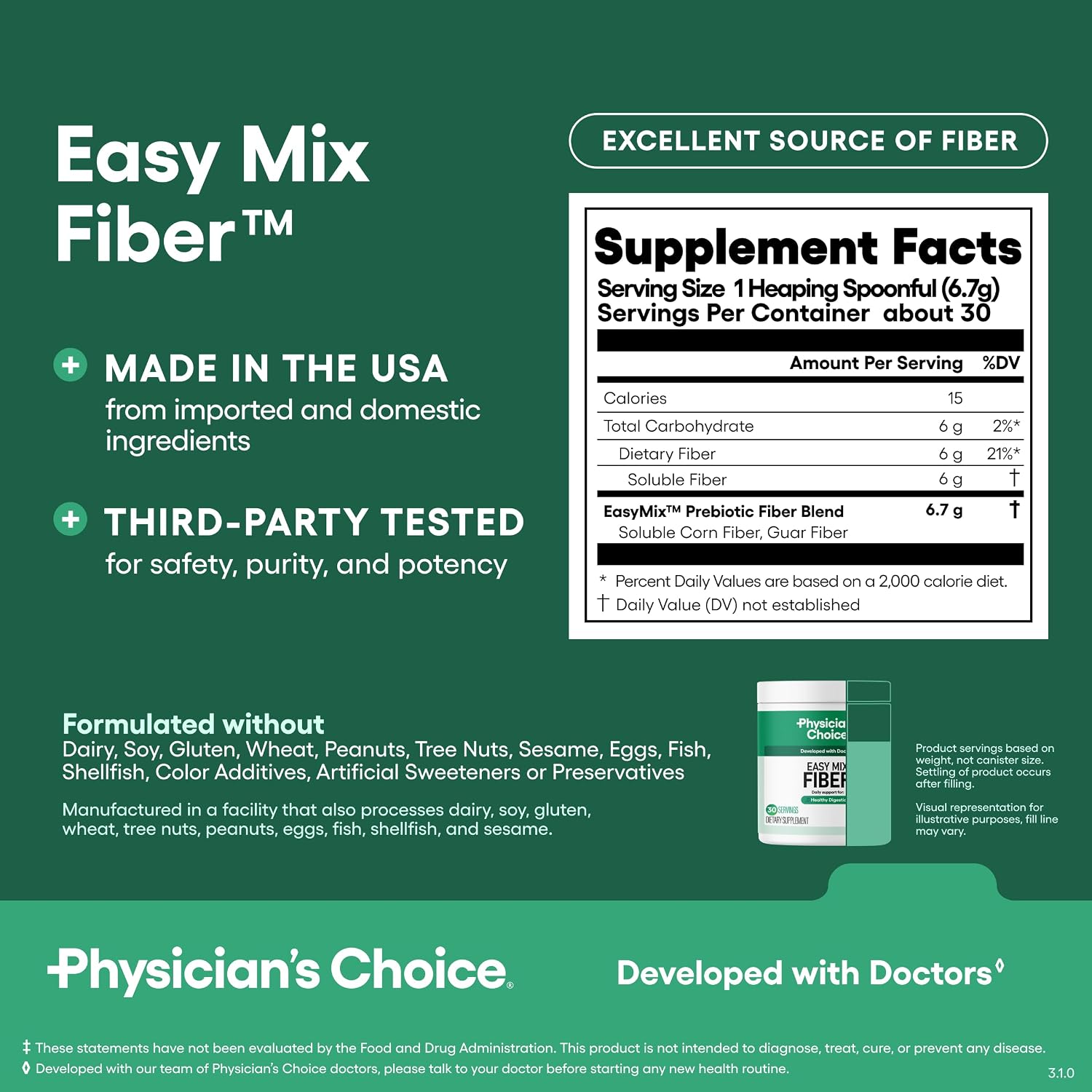 Physician's CHOICE Easy Mix Fiber for GLP-1 Support - No Grit & Sugar Free - Daily Prebiotic Soluble Fiber Powder Supplement - Digestive Health & Regularity - for Women and Men - Unflavored - 7.1oz - Image 7