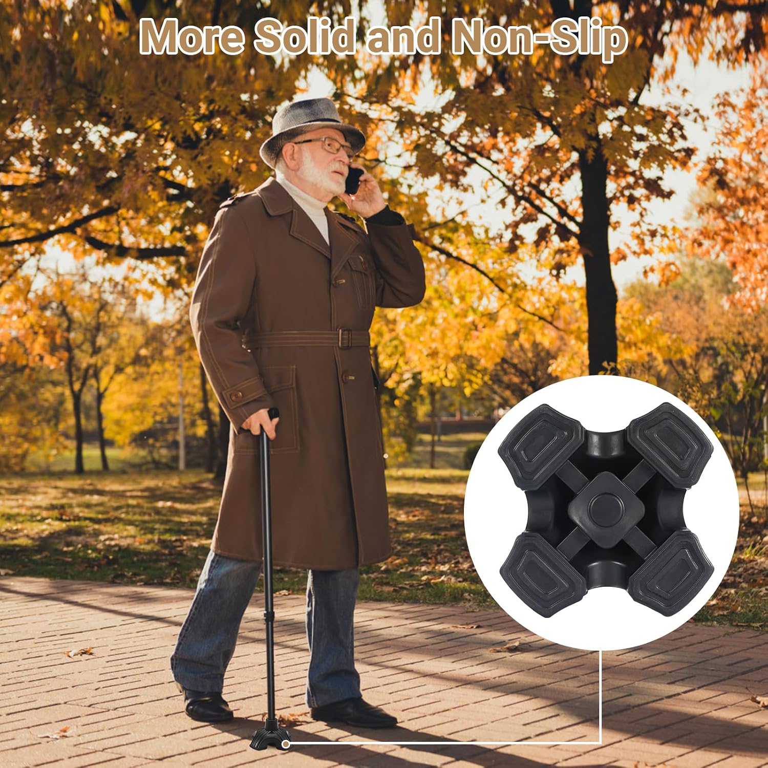 Dotday 2 Pack Cane Tips for Stability, Self Standing Cane Base Replacement | for Most Walking Canes, Walking Sticks, Folding Canes, Non-Slip Rubber Quad Cane Tip, Heavy Duty 4 Prong Rubber Cane Foot Pad - Image 6
