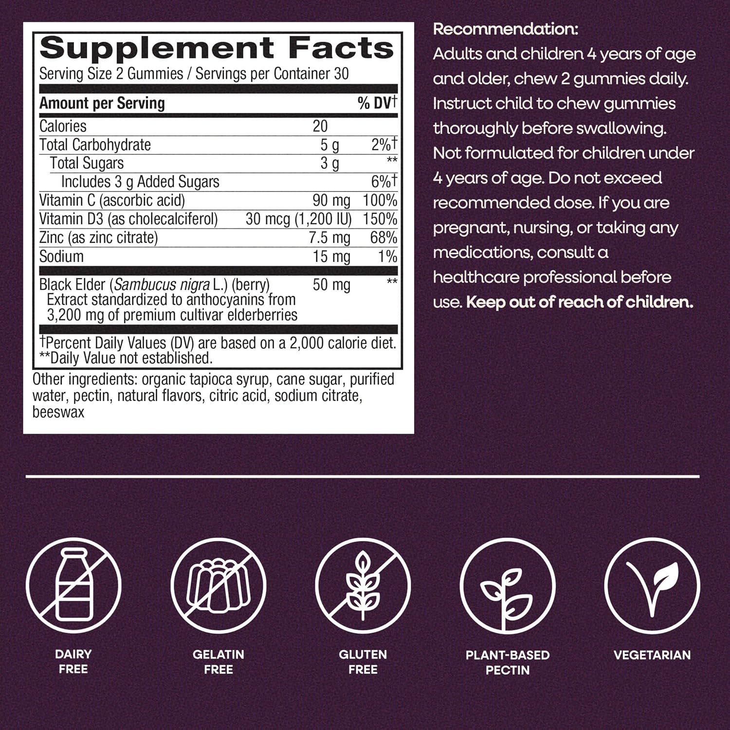 Nature's Way Sambucus Elderberry Gummies for Immune Support* Ages 4+, 60 ct | Immune Gummy with Black Elderberry Extract, Vitamin C, D3, Zinc, and Superfood Antioxidants*, Adults & Kids Ages 4+ - Image 7