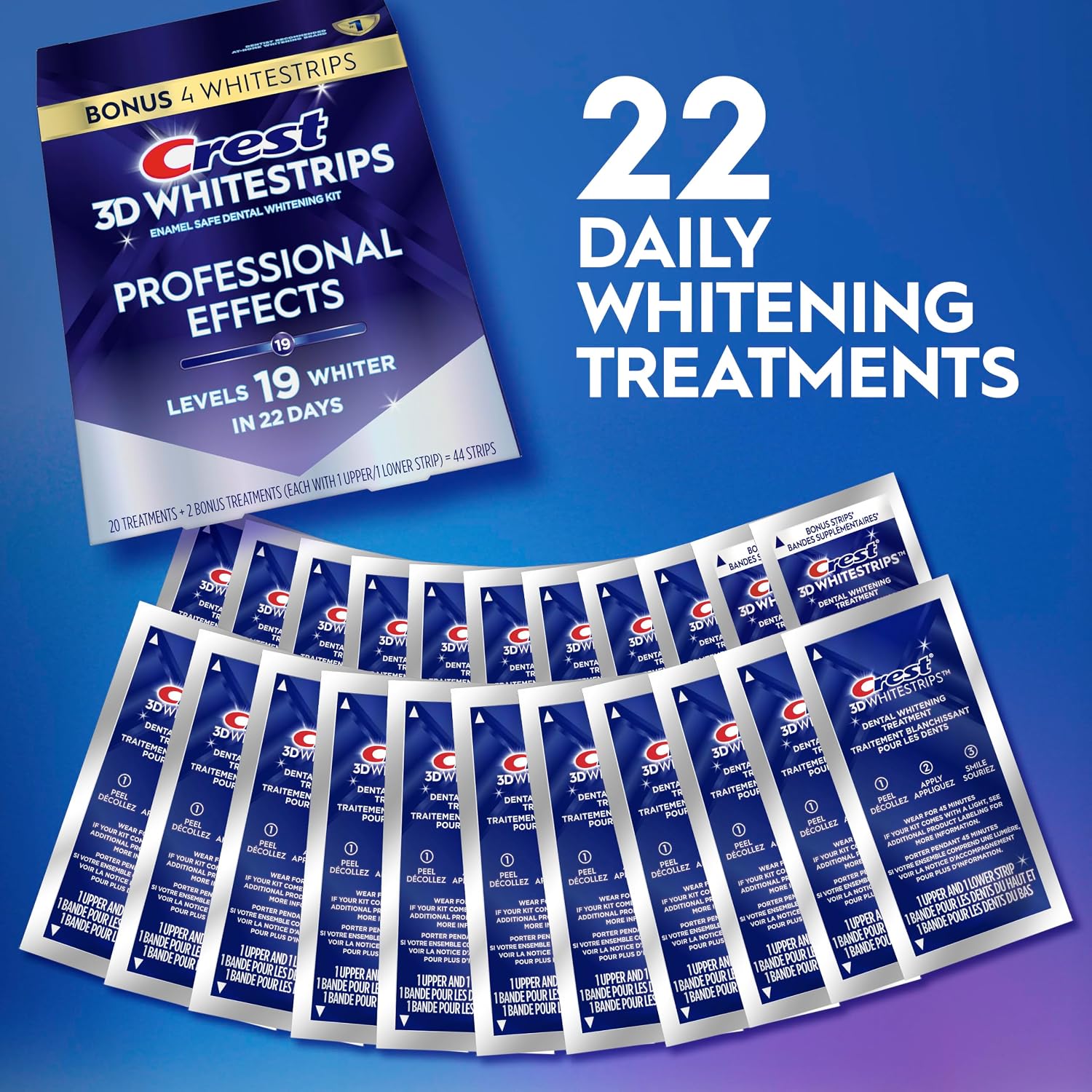Crest Teeth Whitening Strips, Crest 3D Whitestrips Professional Effects, Enamel Safe Teeth Whitening Kit, 22 Treatments (44 Strips), Professional-Level Whitening, 19 Levels Whiter - Image 3